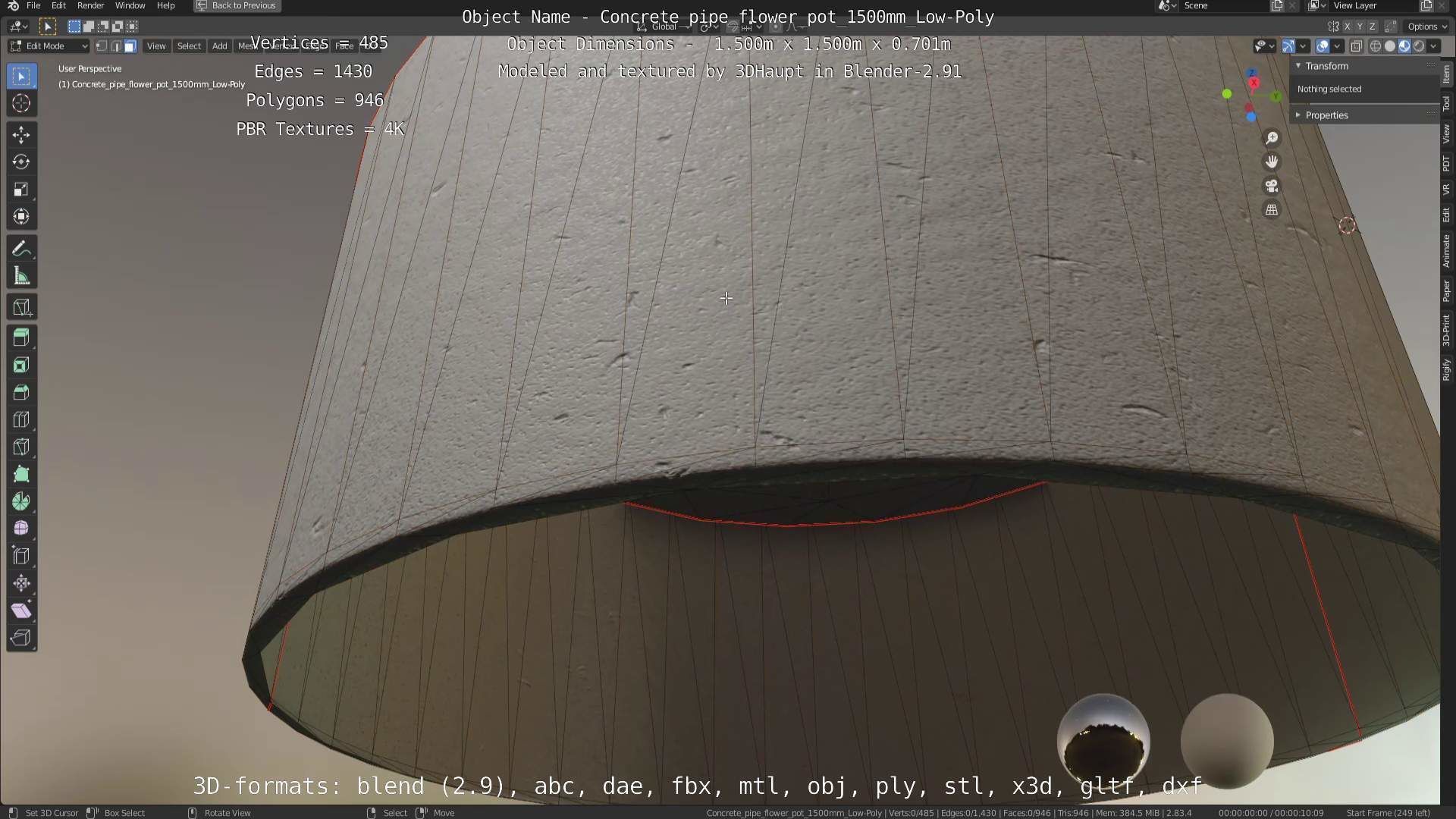 Concrete Pipe Flower Pot 1500mm Low-Poly Low-poly 3D model_79