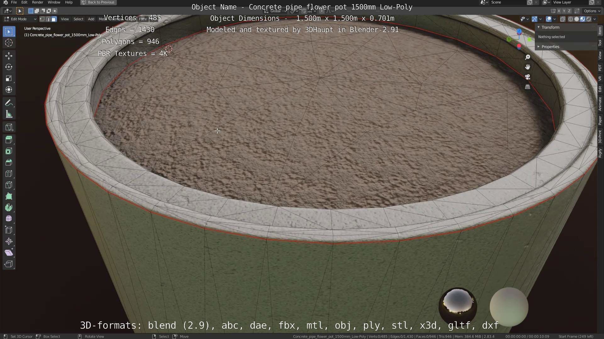 Concrete Pipe Flower Pot 1500mm Low-Poly Low-poly 3D model_94