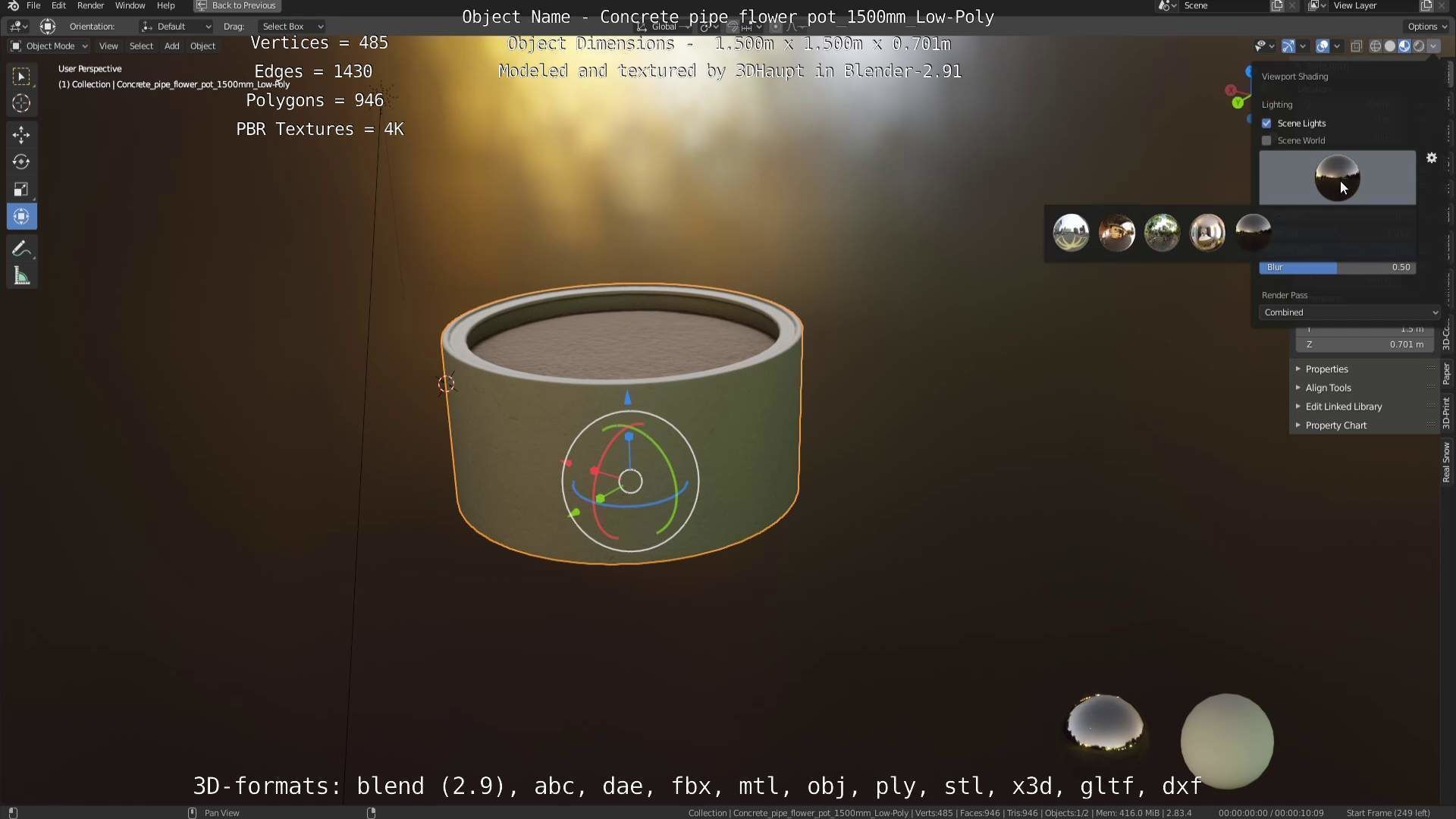 Concrete Pipe Flower Pot 1500mm Low-Poly Low-poly 3D model_76