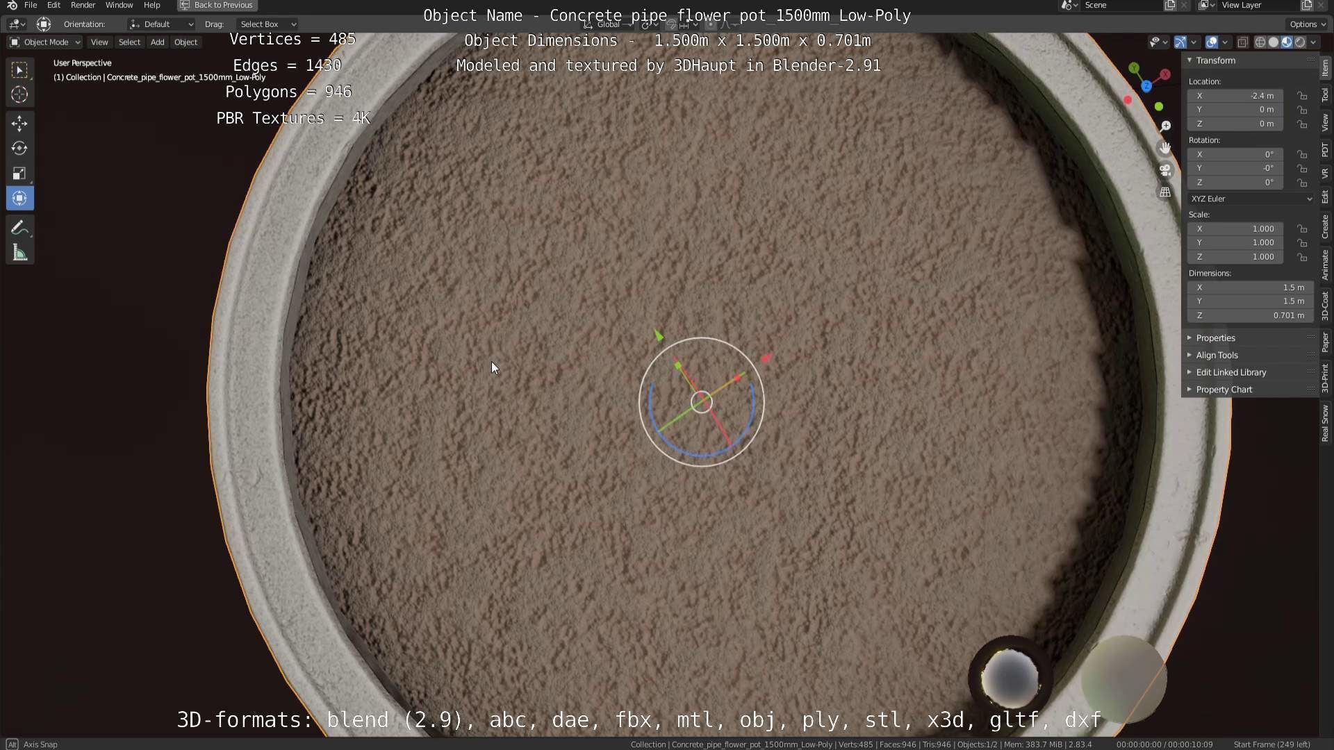 Concrete Pipe Flower Pot 1500mm Low-Poly Low-poly 3D model_100