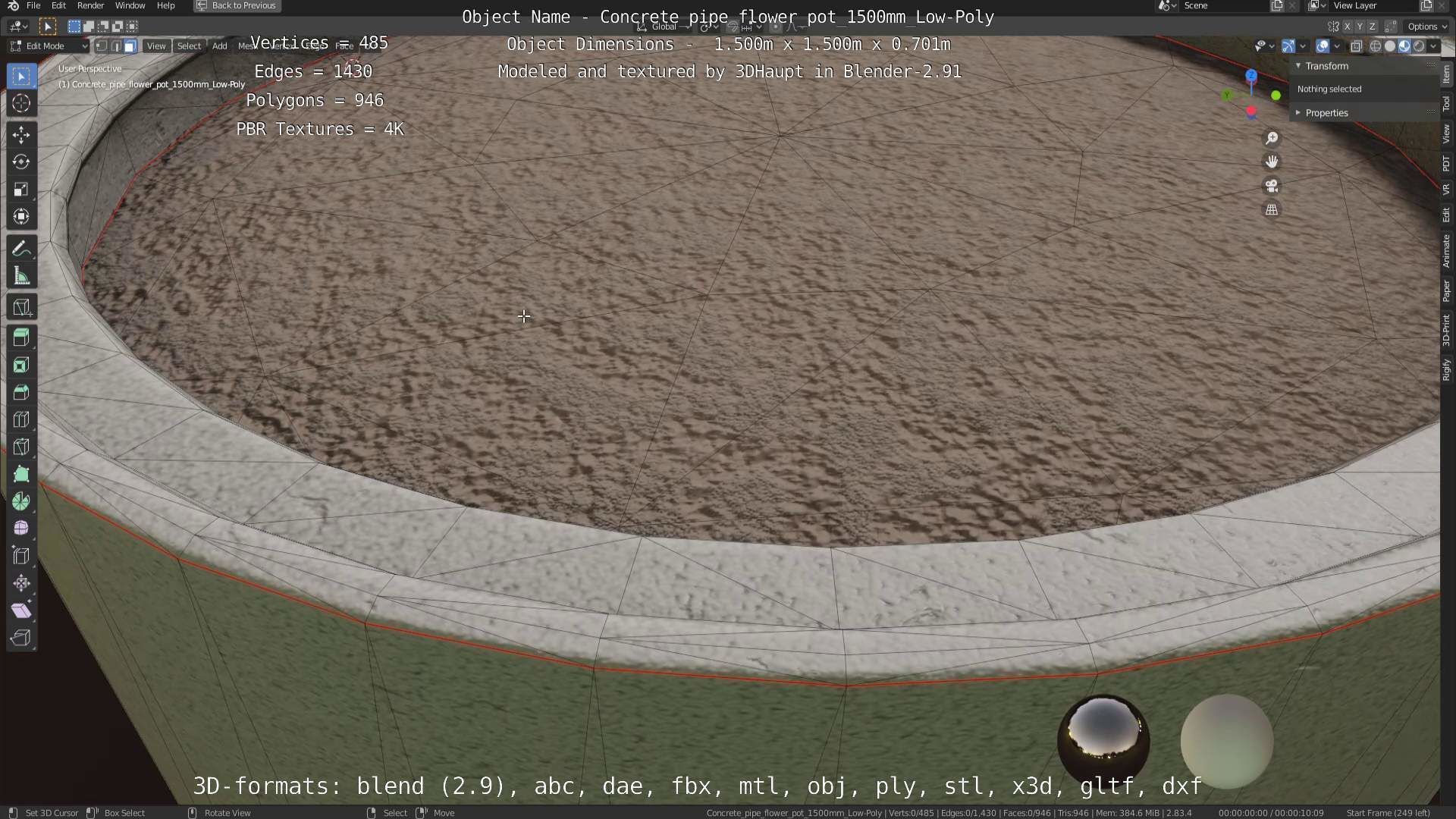 Concrete Pipe Flower Pot 1500mm Low-Poly Low-poly 3D model_95