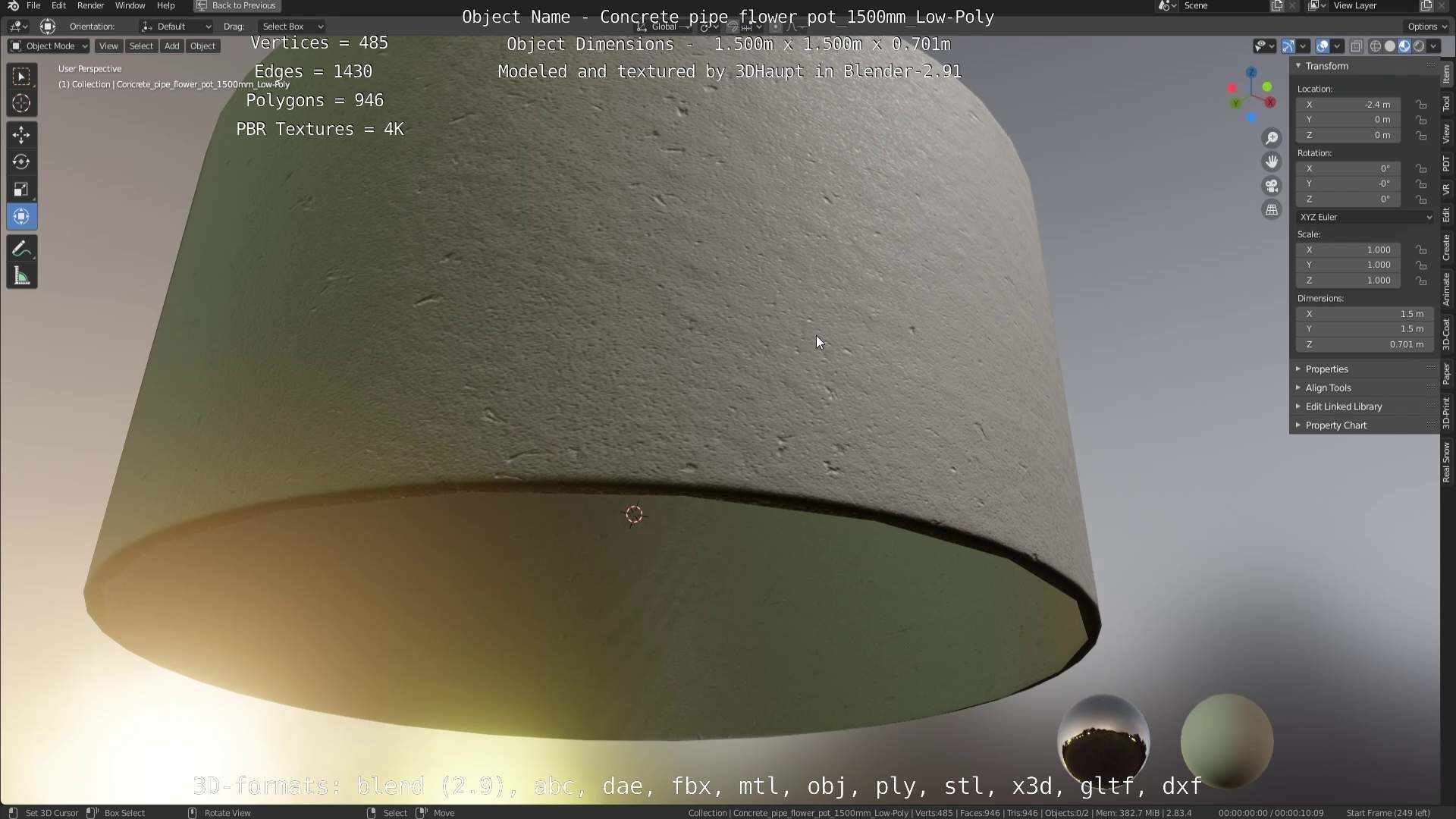 Concrete Pipe Flower Pot 1500mm Low-Poly Low-poly 3D model_71