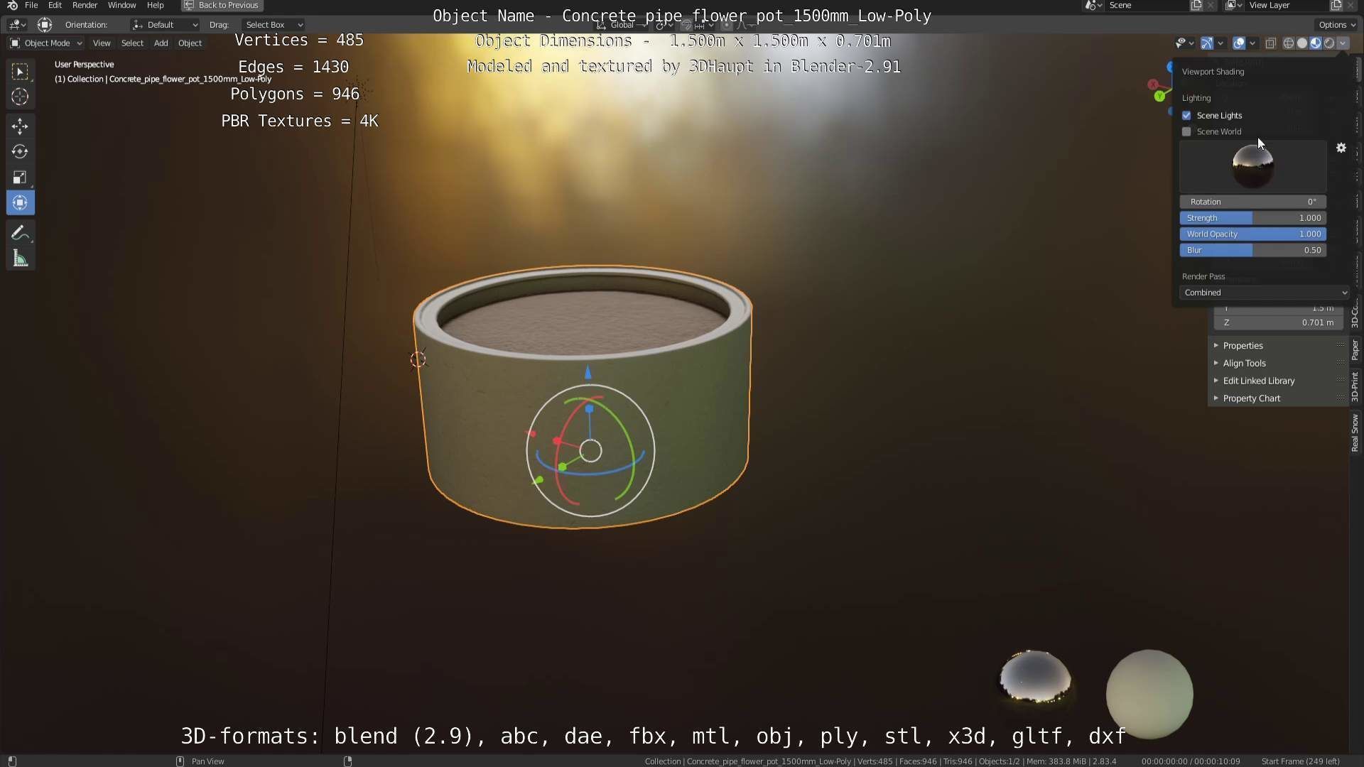Concrete Pipe Flower Pot 1500mm Low-Poly Low-poly 3D model_65