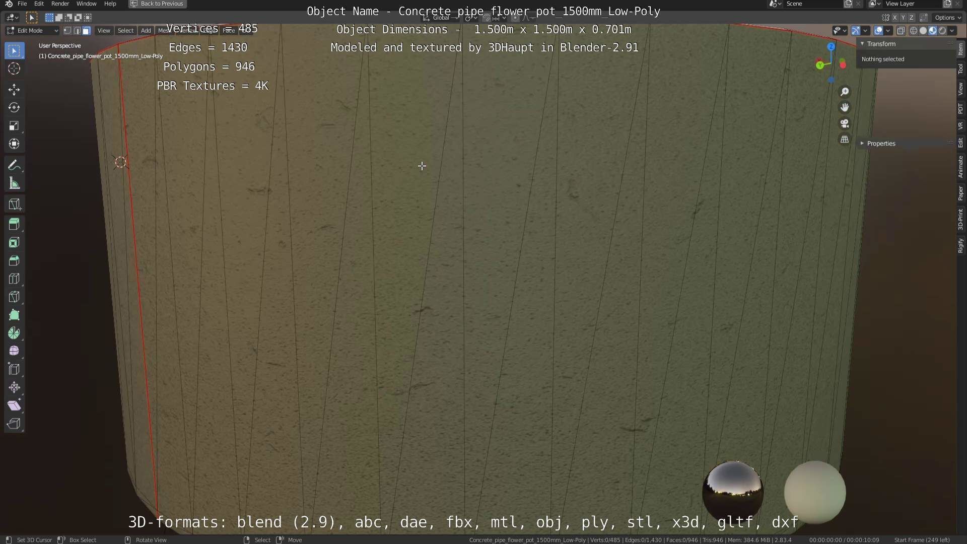 Concrete Pipe Flower Pot 1500mm Low-Poly Low-poly 3D model_91