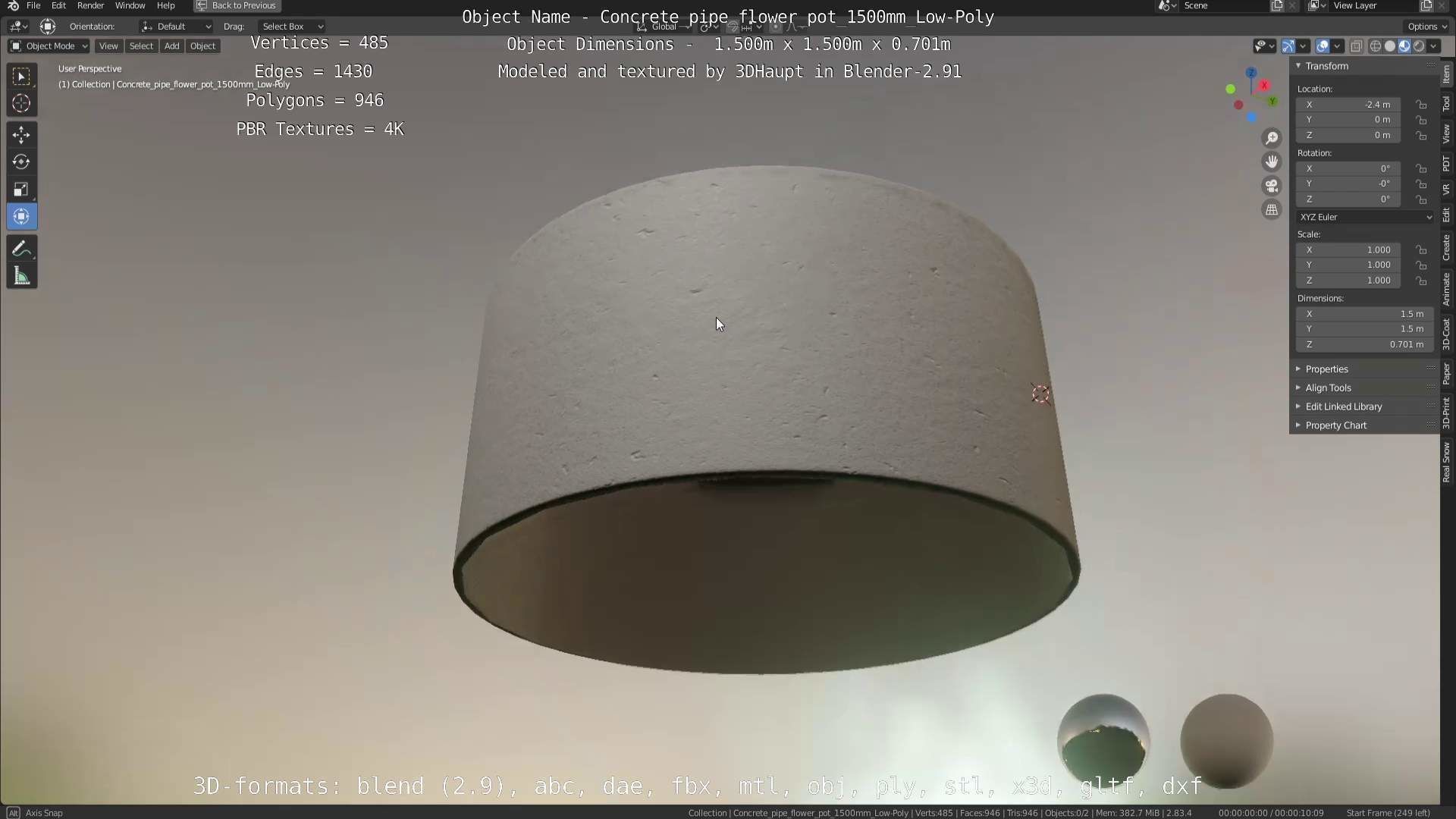 Concrete Pipe Flower Pot 1500mm Low-Poly Low-poly 3D model_74