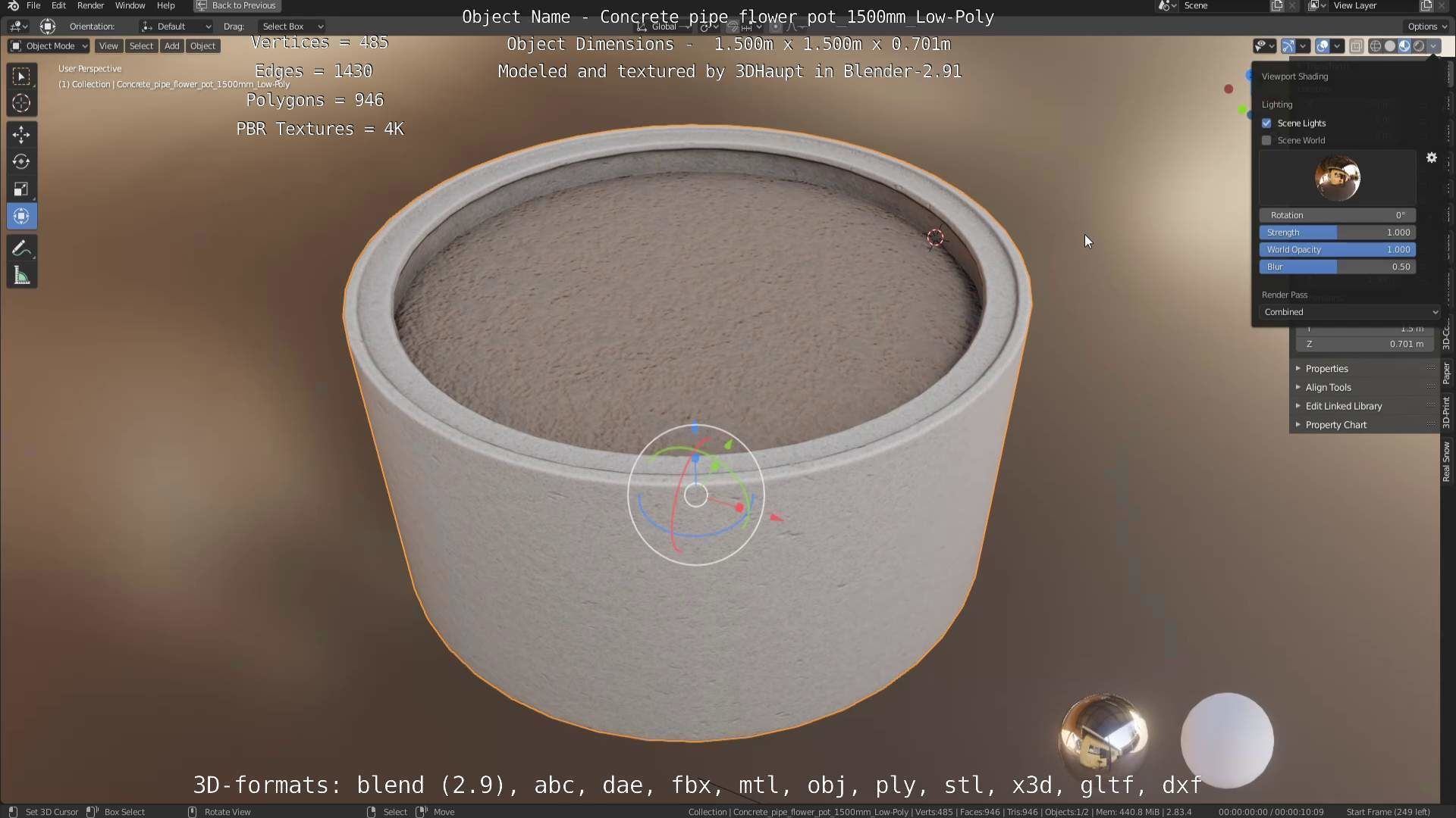 Concrete Pipe Flower Pot 1500mm Low-Poly Low-poly 3D model_51
