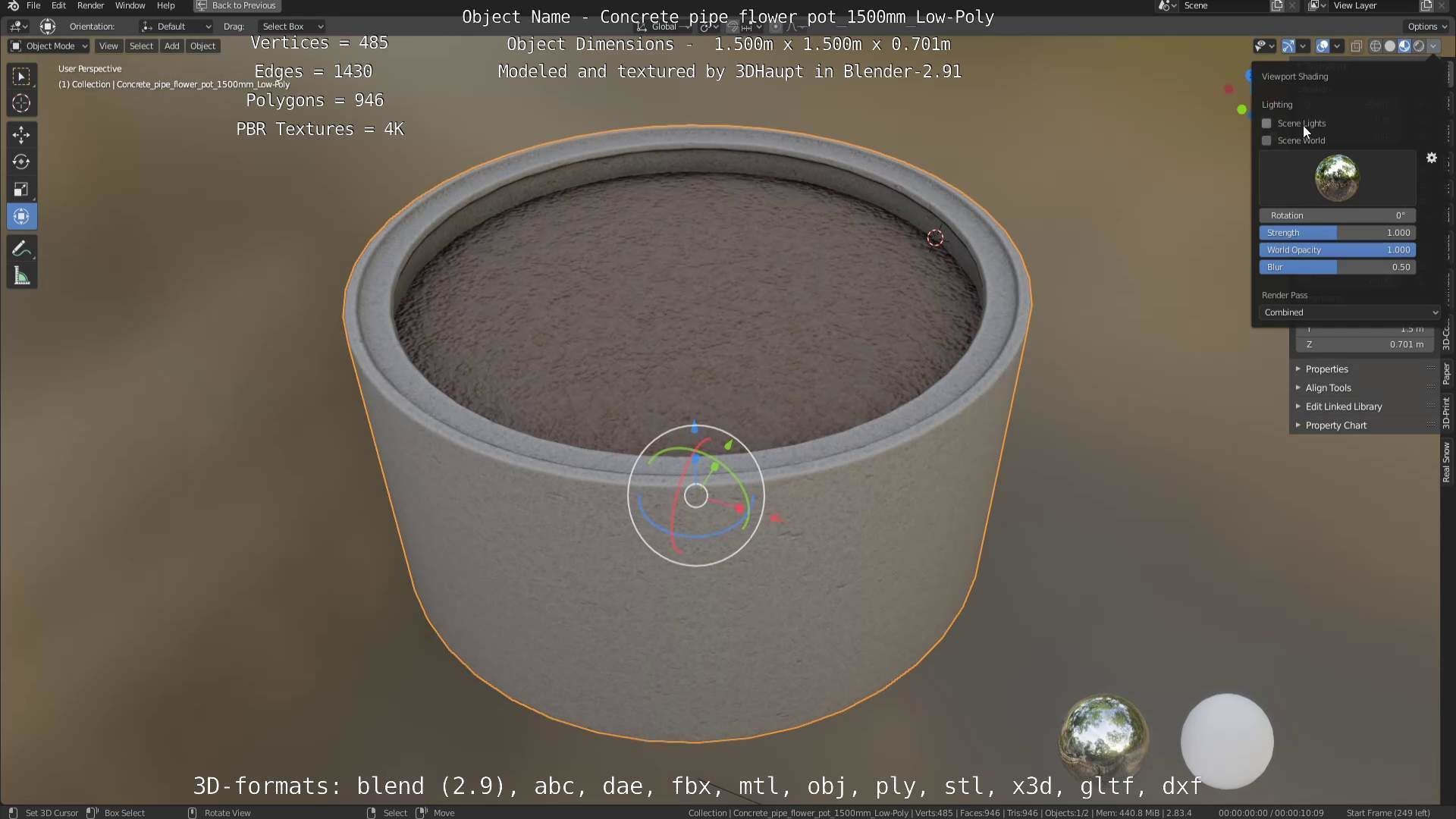 Concrete Pipe Flower Pot 1500mm Low-Poly Low-poly 3D model_42