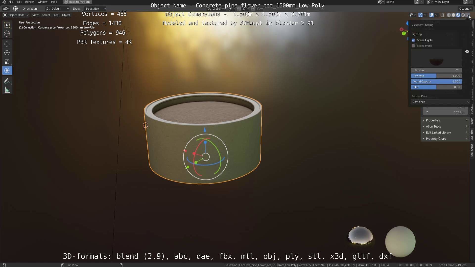 Concrete Pipe Flower Pot 1500mm Low-Poly Low-poly 3D model_56
