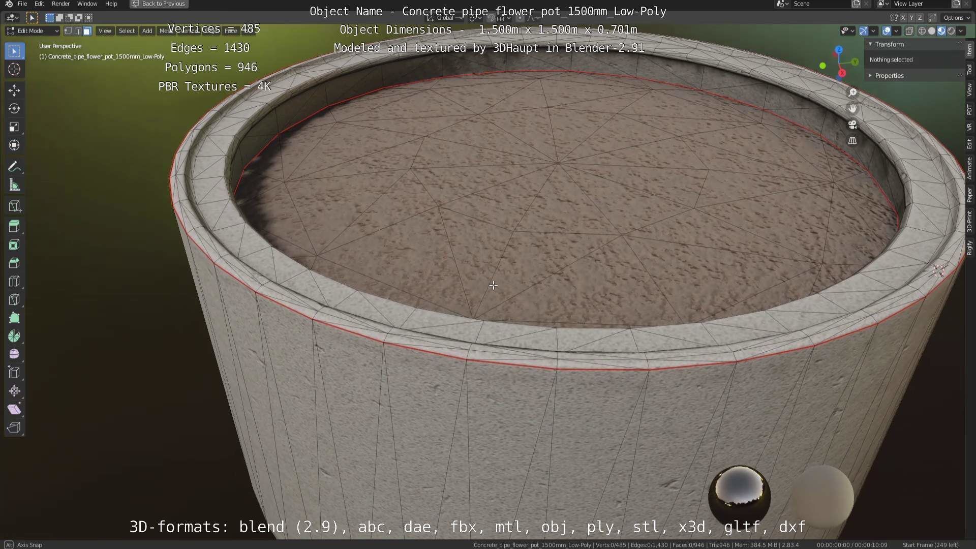 Concrete Pipe Flower Pot 1500mm Low-Poly Low-poly 3D model_82