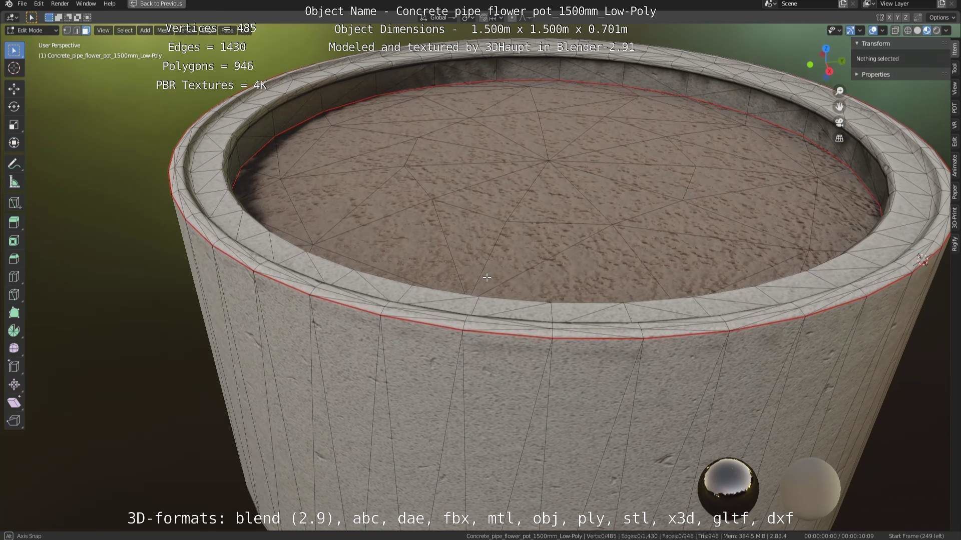 Concrete Pipe Flower Pot 1500mm Low-Poly Low-poly 3D model_81