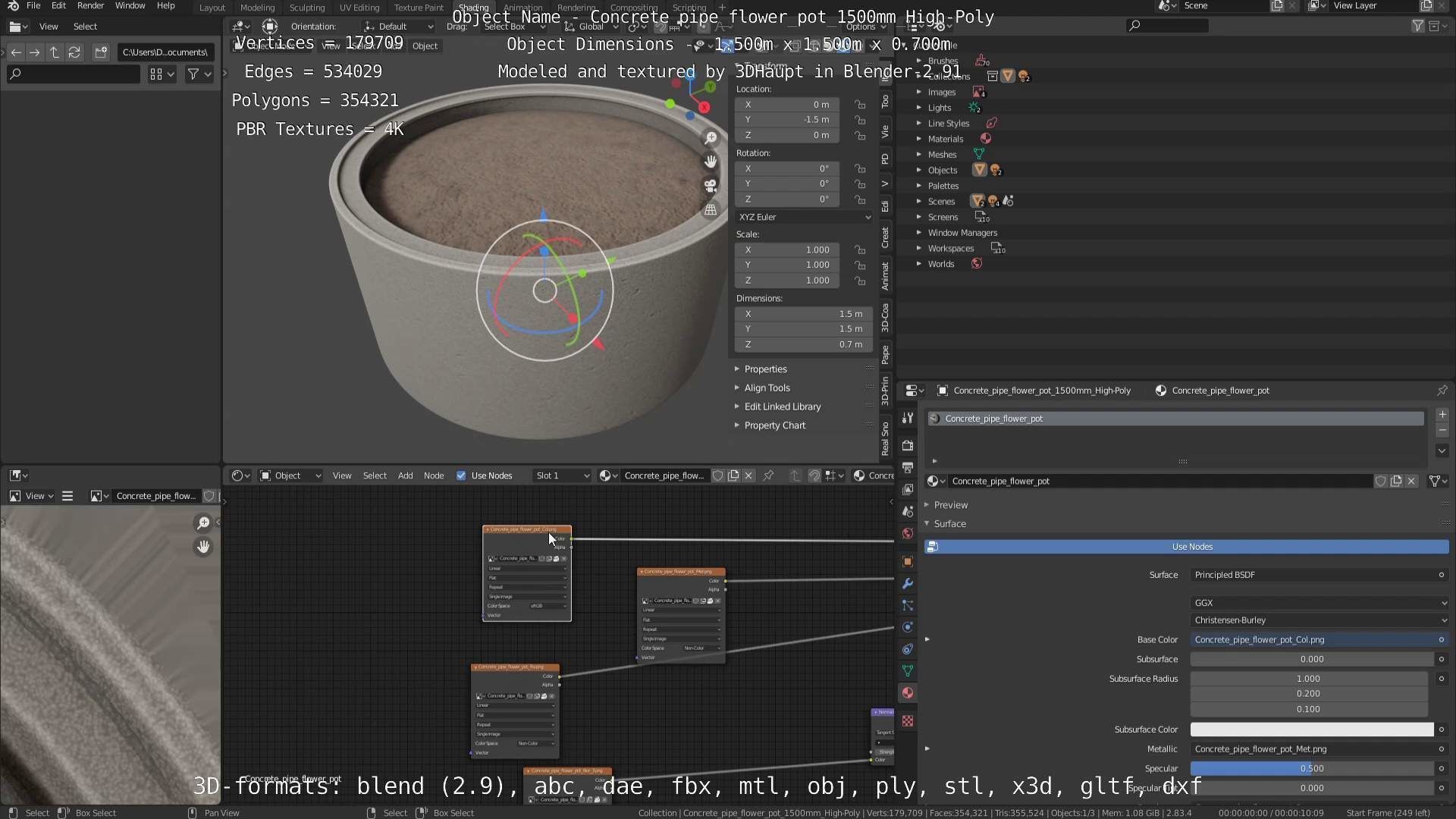Concrete Pipe Flower Pot 1500mm High-Poly 3D model_68