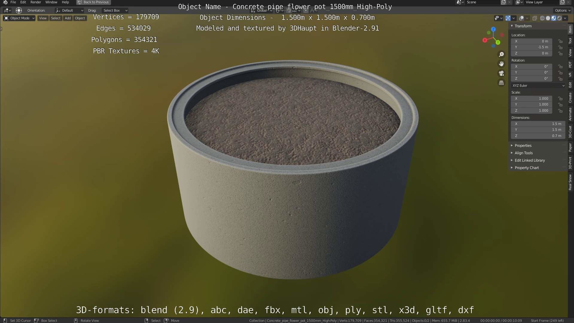 Concrete Pipe Flower Pot 1500mm High-Poly 3D model_20