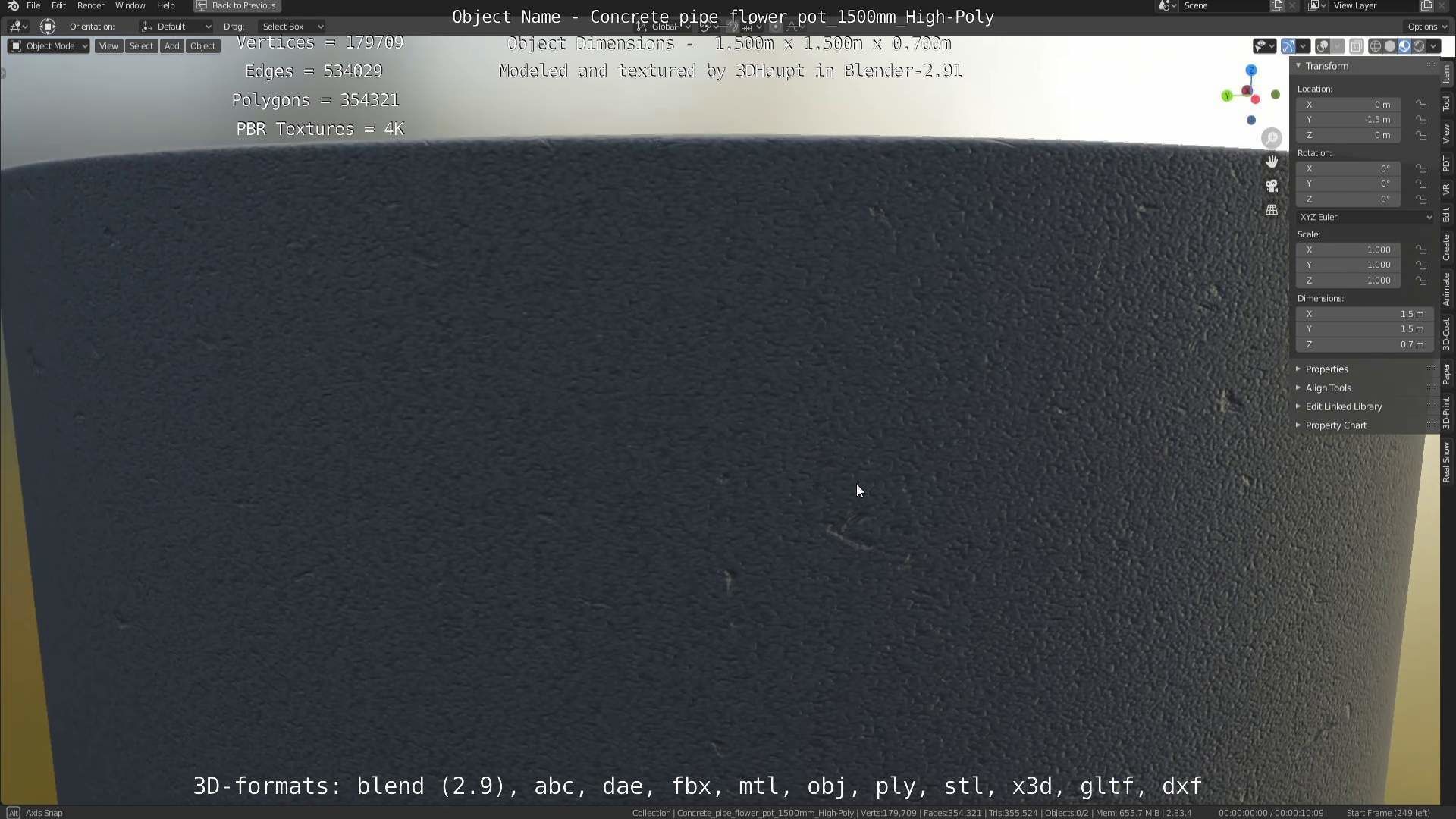 Concrete Pipe Flower Pot 1500mm High-Poly 3D model_42