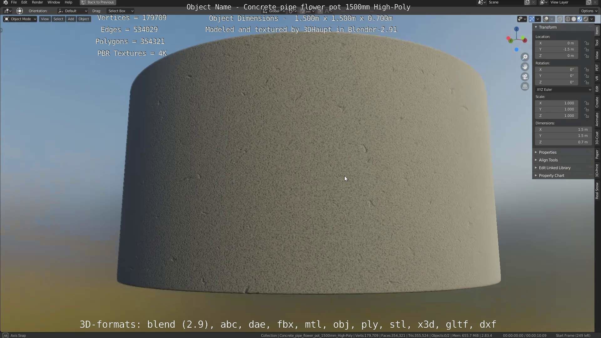 Concrete Pipe Flower Pot 1500mm High-Poly 3D model_35