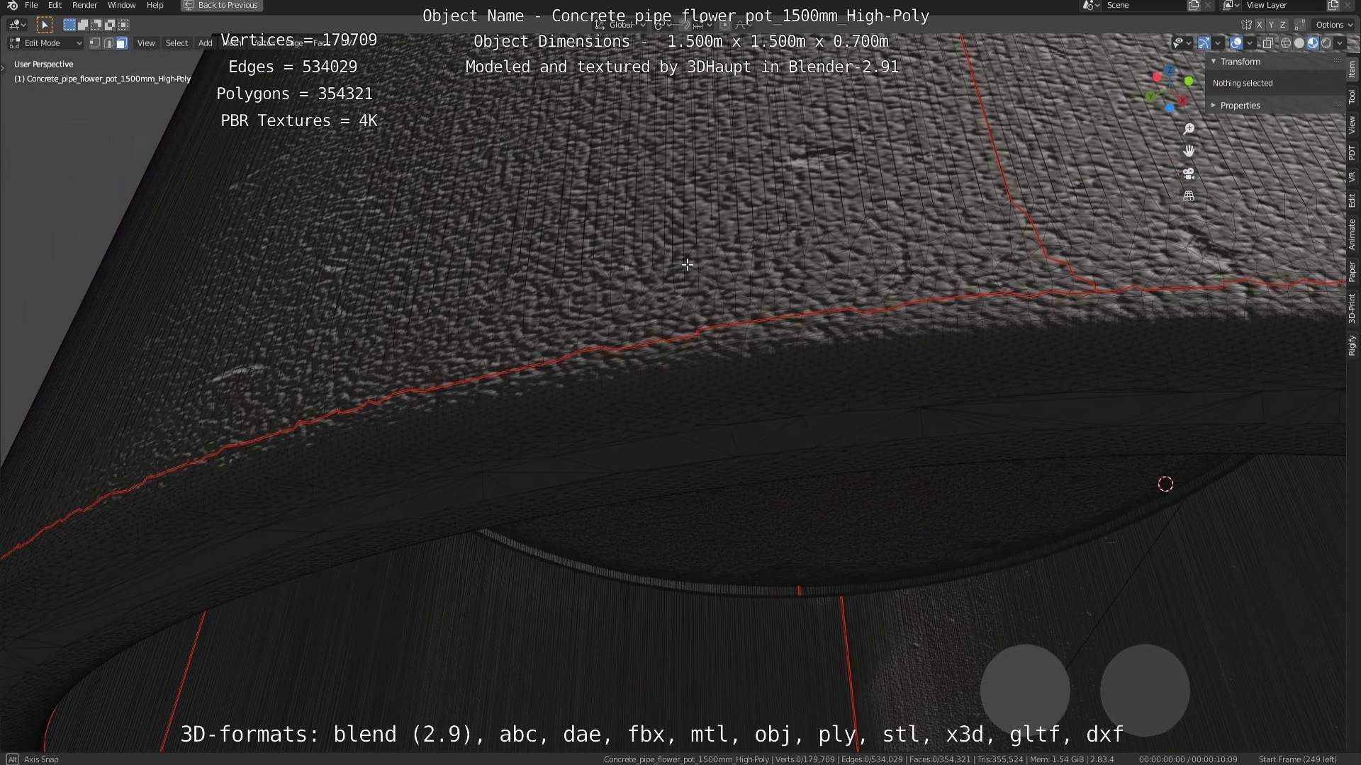 Concrete Pipe Flower Pot 1500mm High-Poly 3D model_103