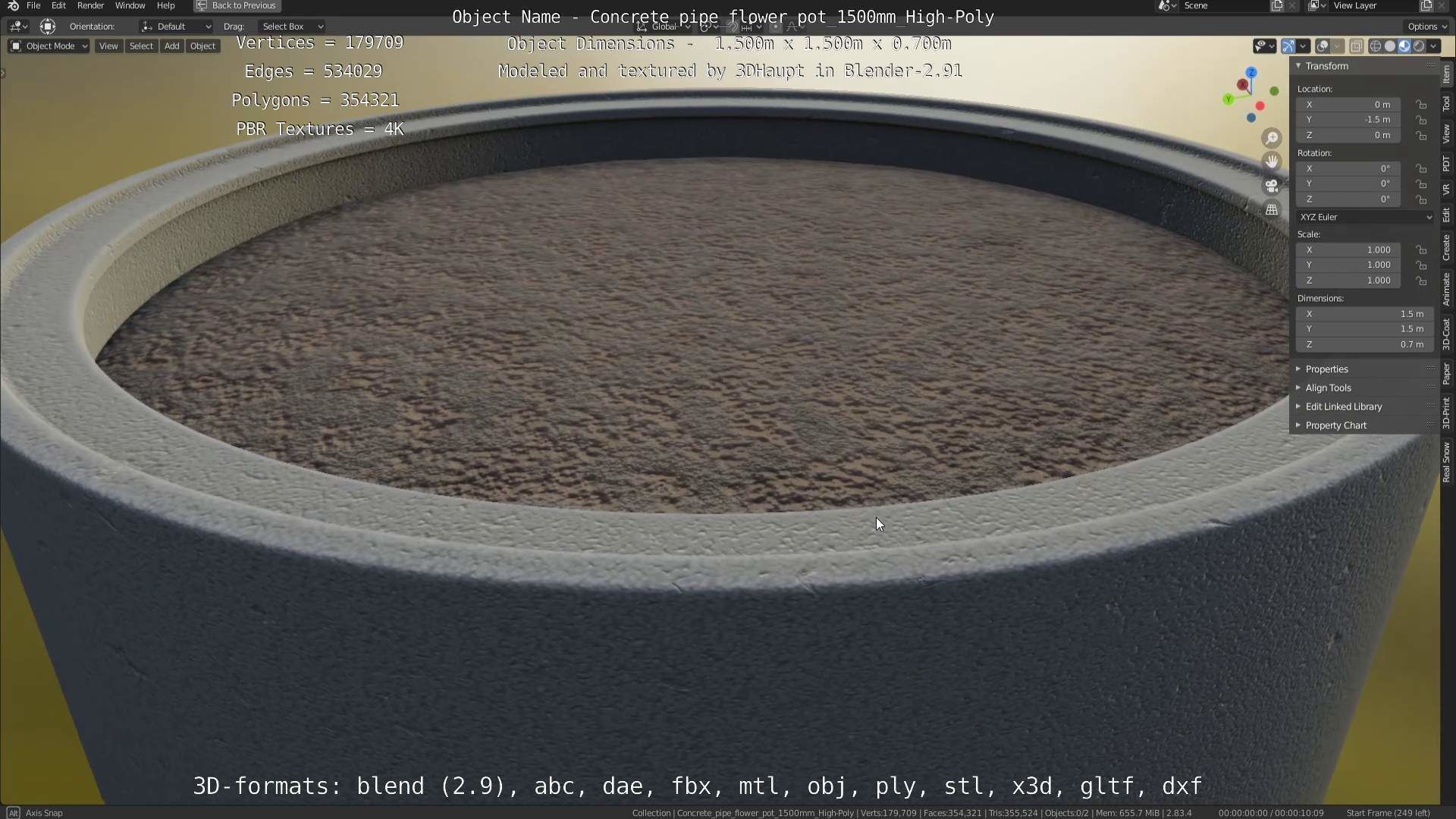 Concrete Pipe Flower Pot 1500mm High-Poly 3D model_46