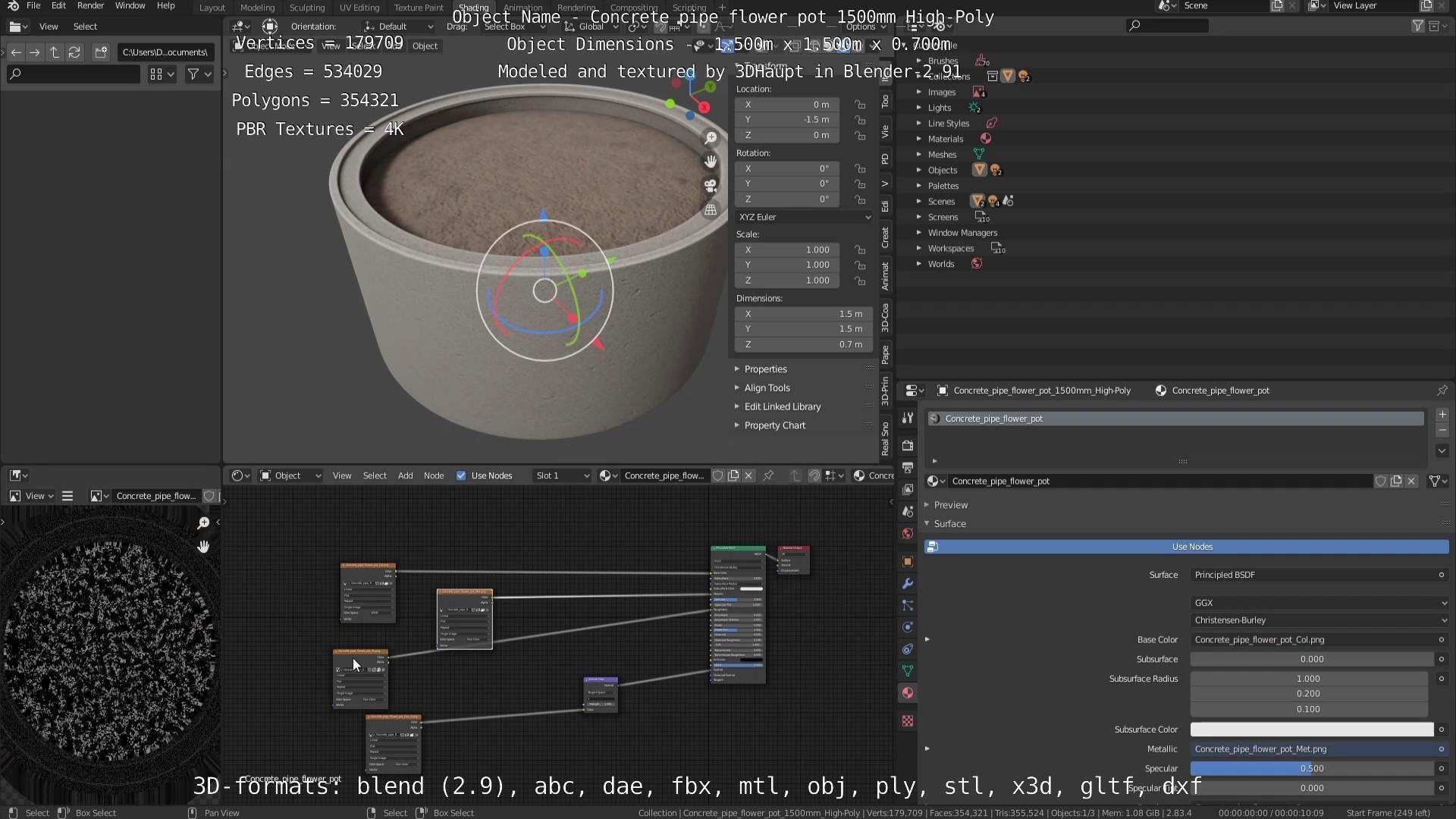 Concrete Pipe Flower Pot 1500mm High-Poly 3D model_85