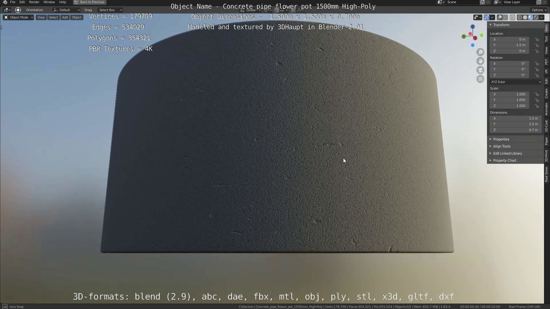 Concrete Pipe Flower Pot 1500mm High-Poly 3D model_36