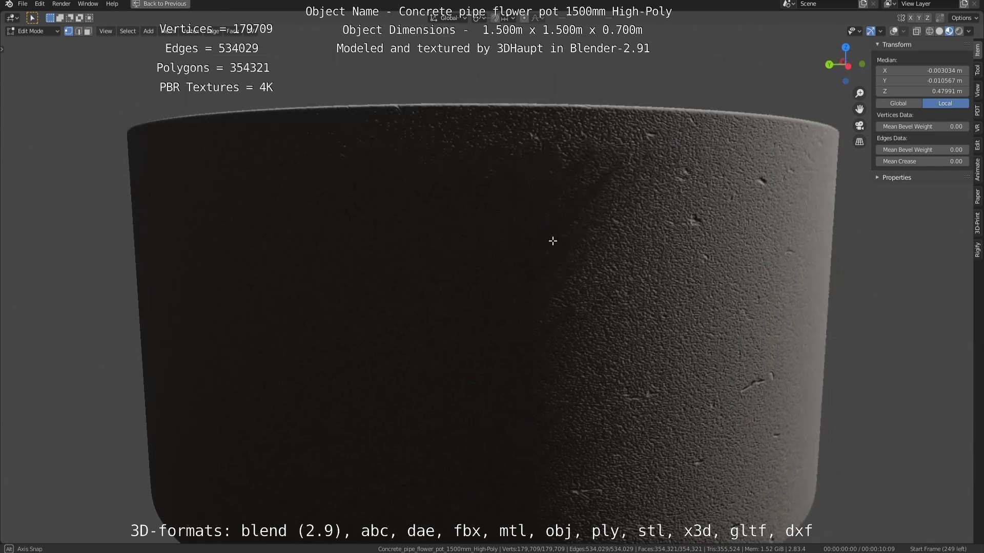 Concrete Pipe Flower Pot 1500mm High-Poly 3D model_101