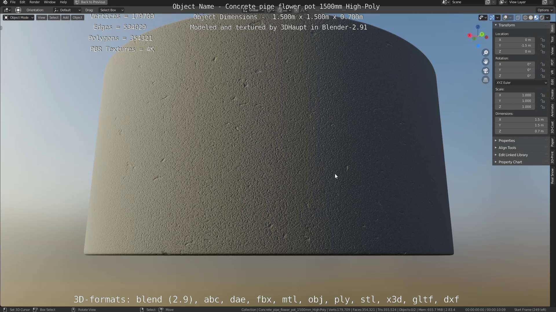 Concrete Pipe Flower Pot 1500mm High-Poly 3D model_52