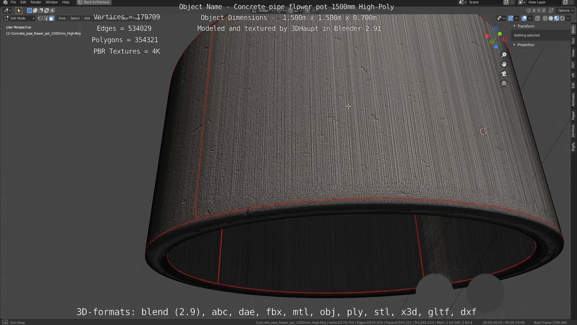 Concrete Pipe Flower Pot 1500mm High-Poly 3D model_113