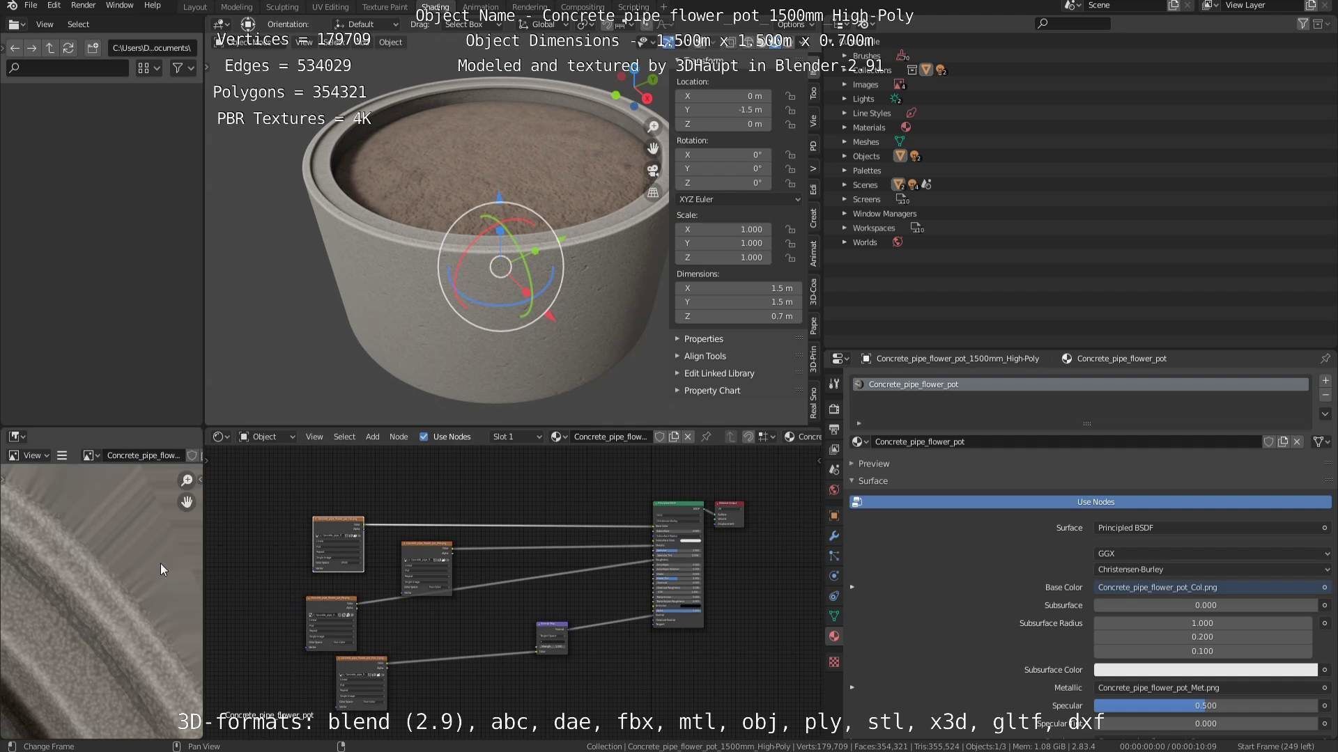 Concrete Pipe Flower Pot 1500mm High-Poly 3D model_72