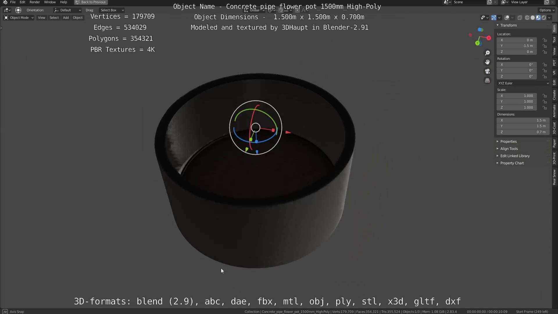 Concrete Pipe Flower Pot 1500mm High-Poly 3D model_11