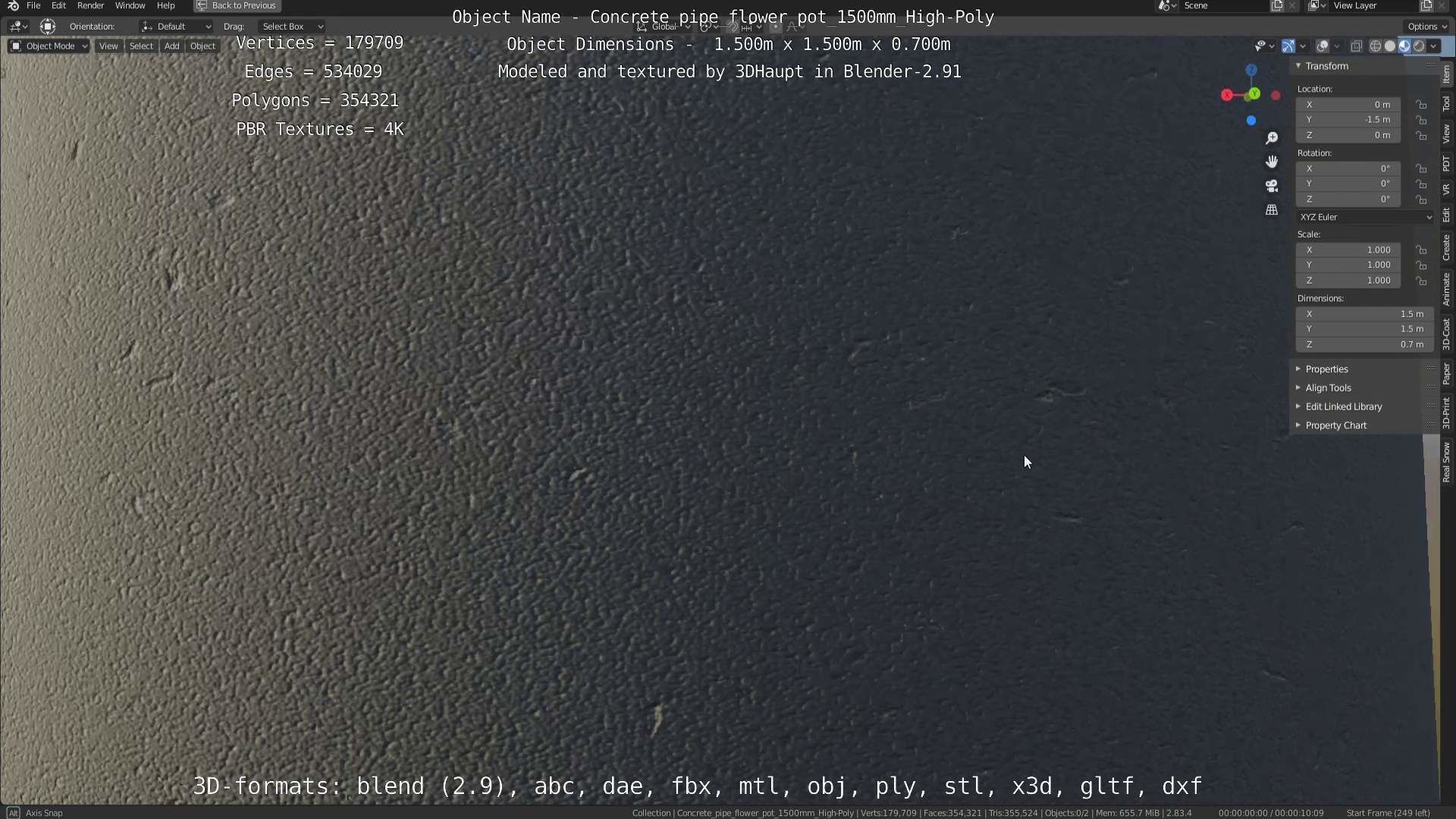 Concrete Pipe Flower Pot 1500mm High-Poly 3D model_49