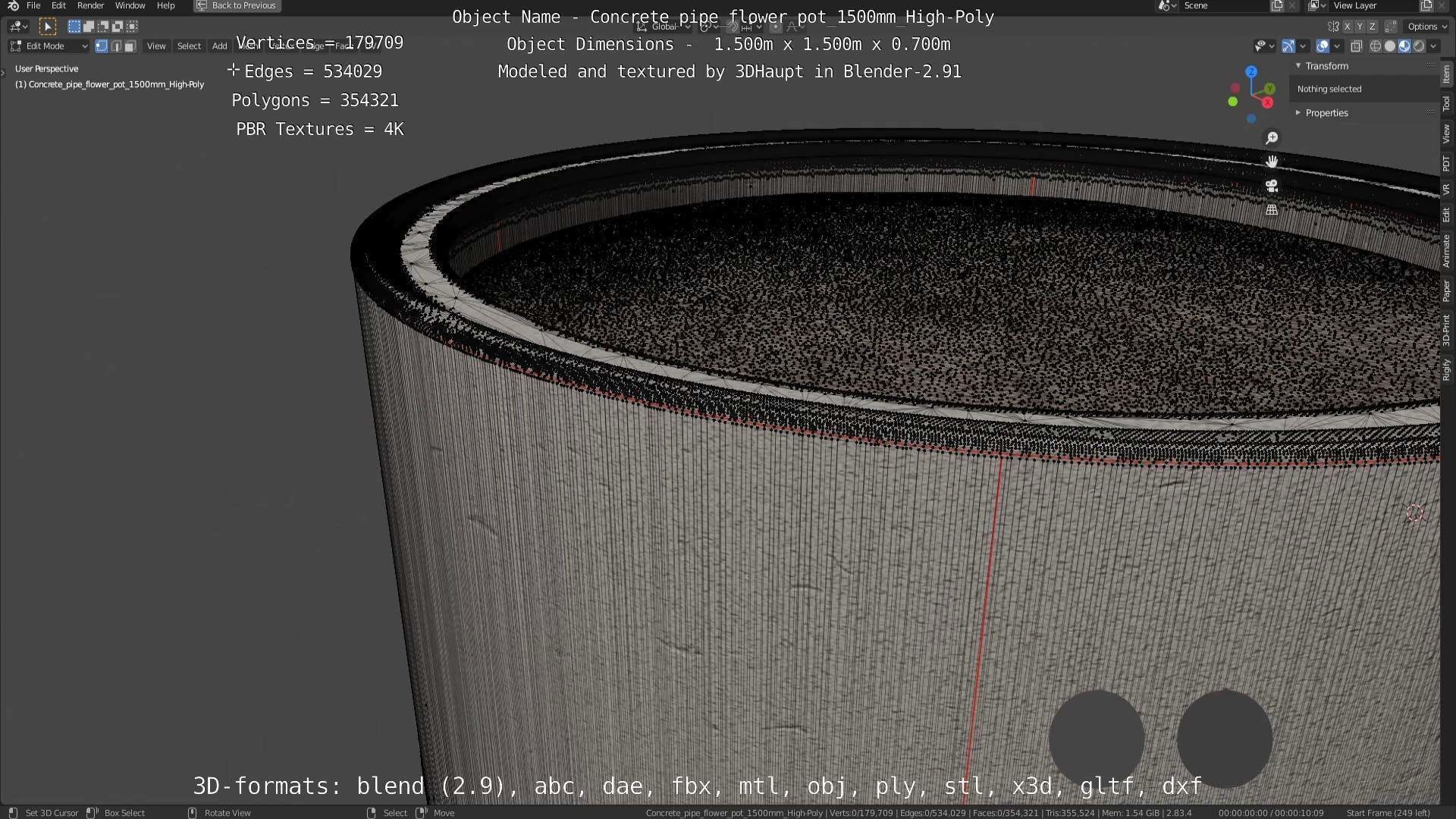 Concrete Pipe Flower Pot 1500mm High-Poly 3D model_16