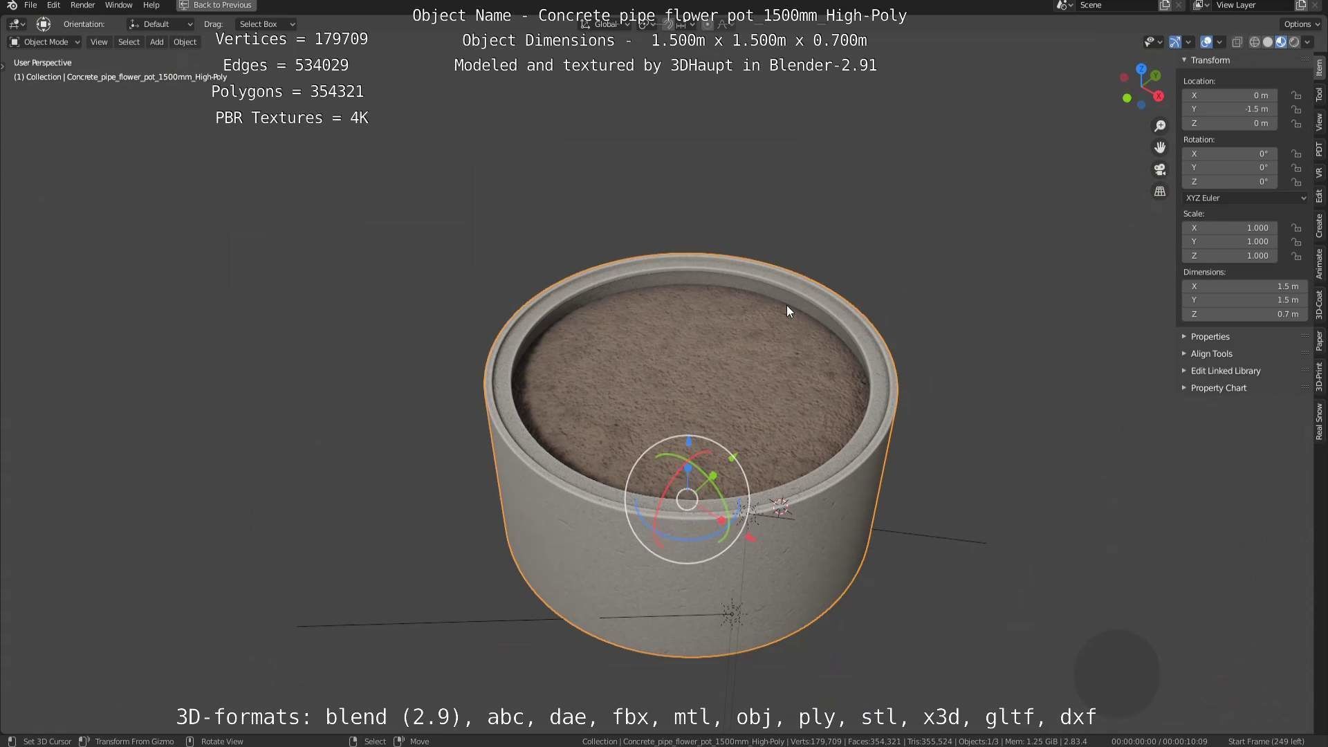 Concrete Pipe Flower Pot 1500mm High-Poly 3D model_123