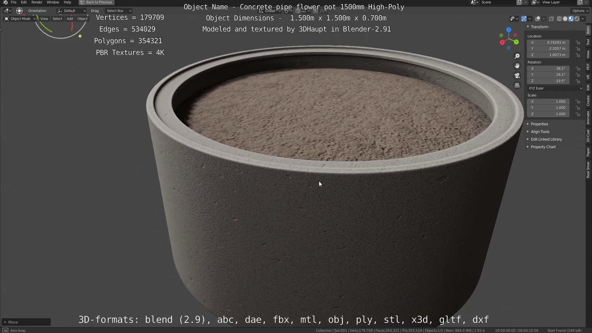 Concrete Pipe Flower Pot 1500mm High-Poly 3D model_31