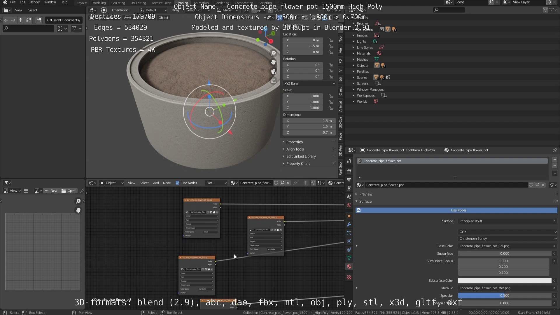 Concrete Pipe Flower Pot 1500mm High-Poly 3D model_63