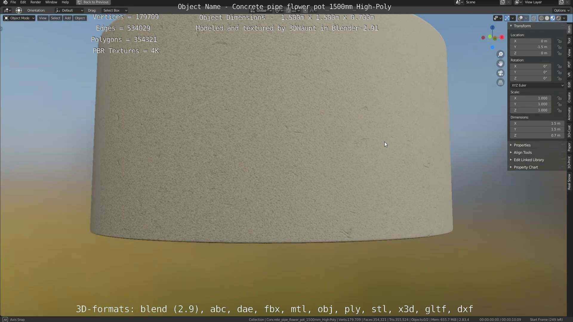 Concrete Pipe Flower Pot 1500mm High-Poly 3D model_100