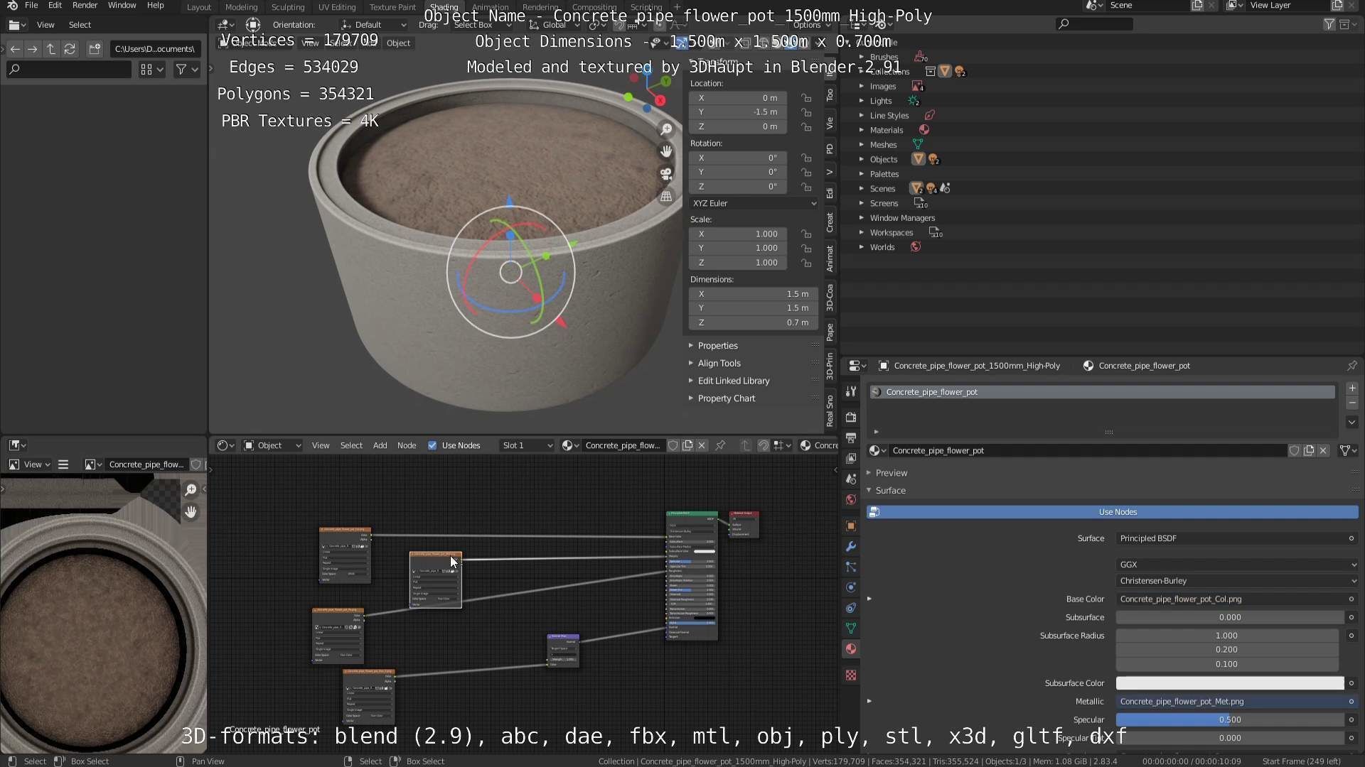 Concrete Pipe Flower Pot 1500mm High-Poly 3D model_80