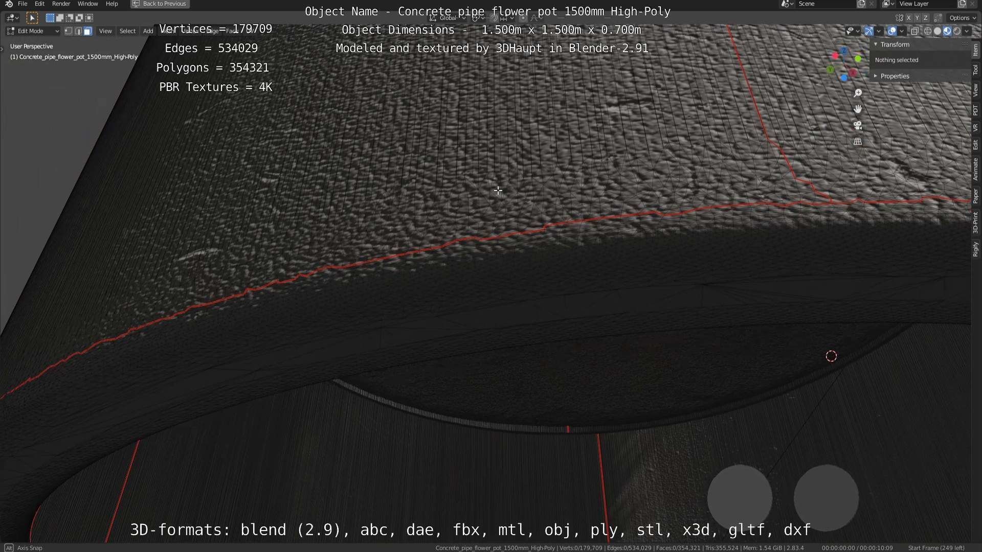 Concrete Pipe Flower Pot 1500mm High-Poly 3D model_102