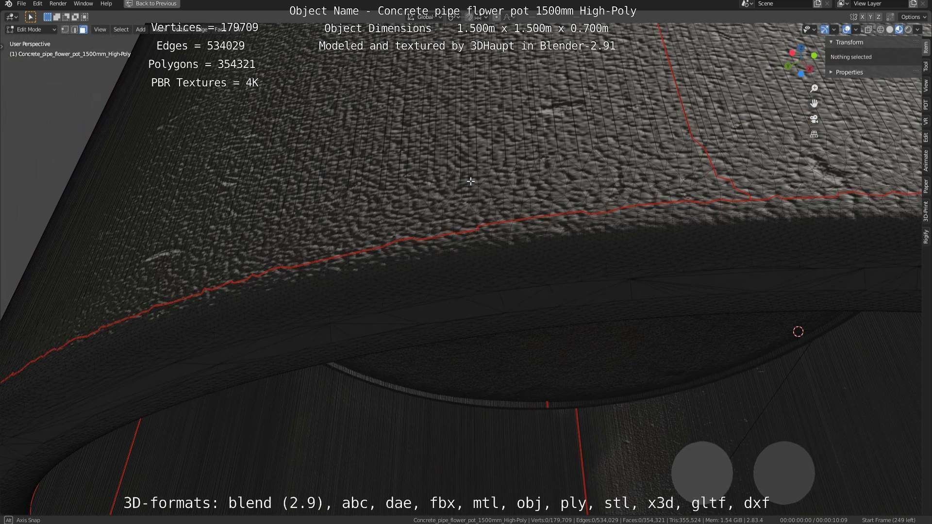 Concrete Pipe Flower Pot 1500mm High-Poly 3D model_104