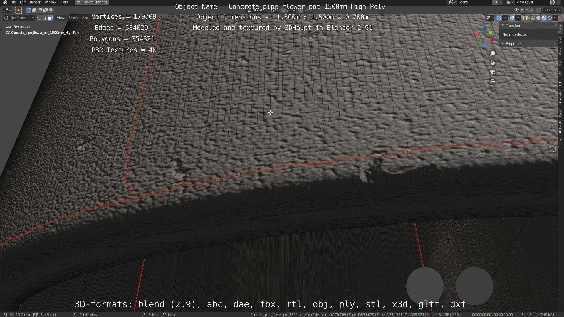 Concrete Pipe Flower Pot 1500mm High-Poly 3D model_107