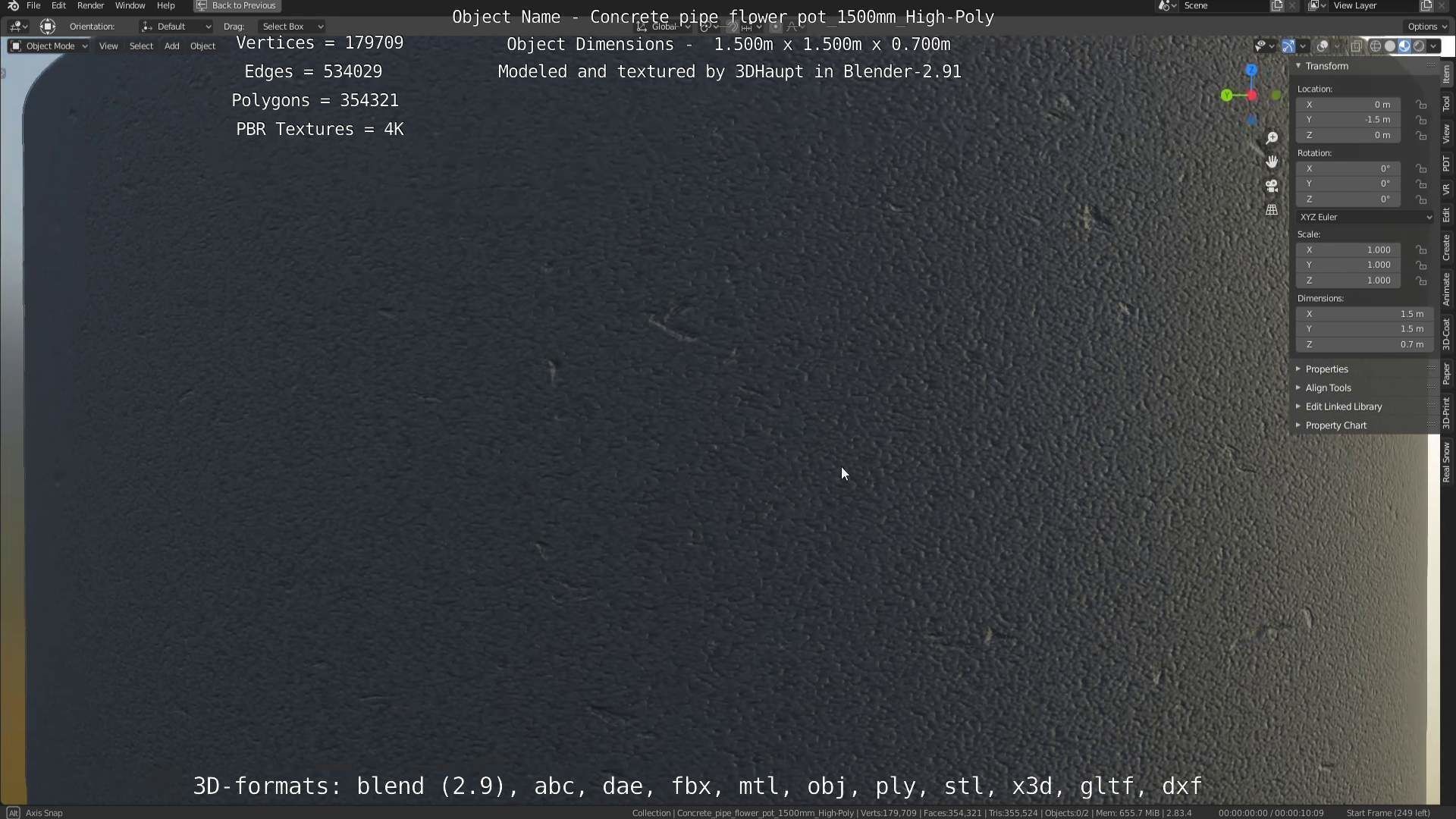 Concrete Pipe Flower Pot 1500mm High-Poly 3D model_41