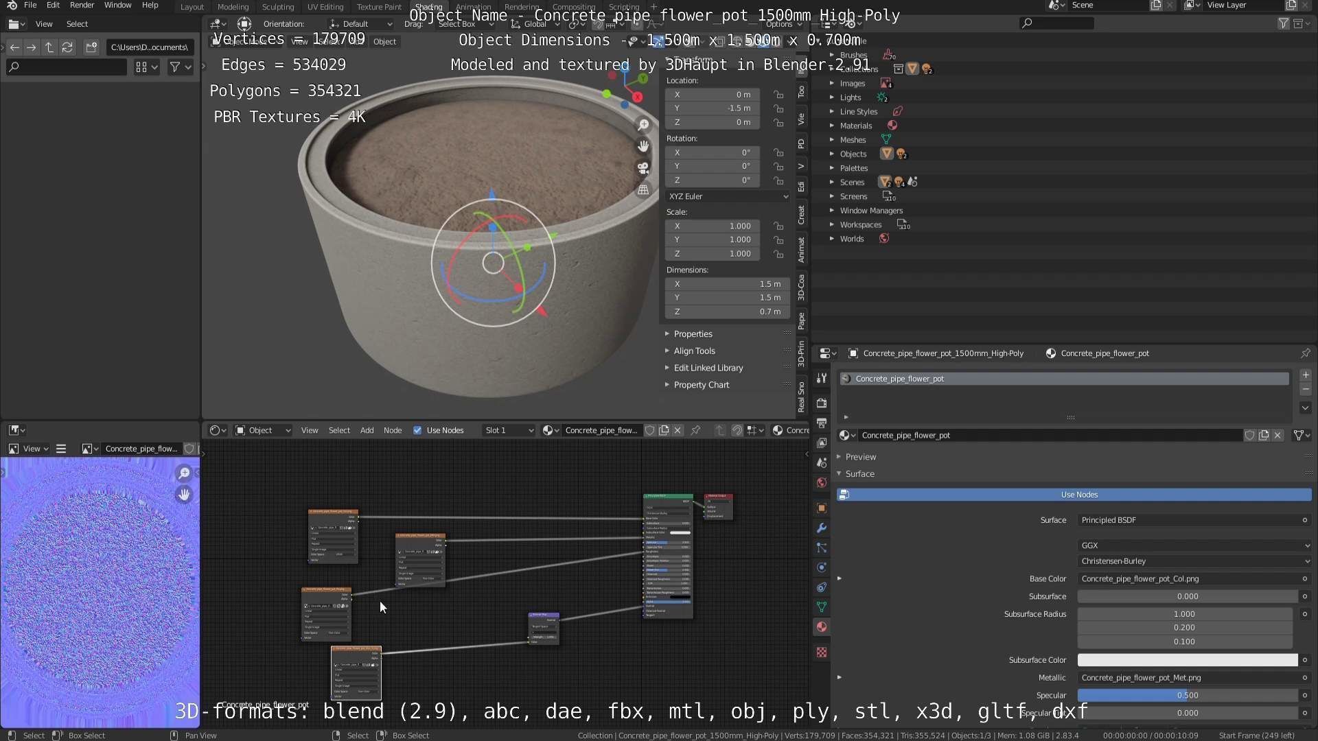 Concrete Pipe Flower Pot 1500mm High-Poly 3D model_95