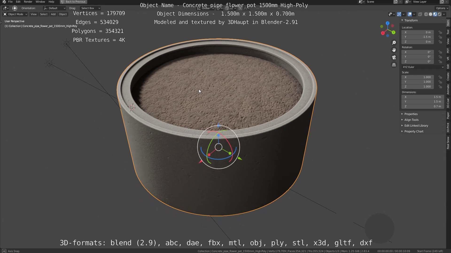 Concrete Pipe Flower Pot 1500mm High-Poly 3D model_127