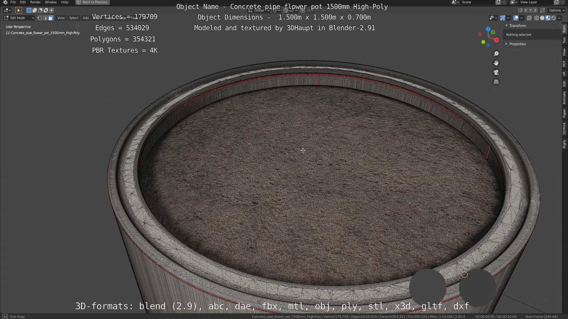 Concrete Pipe Flower Pot 1500mm High-Poly 3D model_19