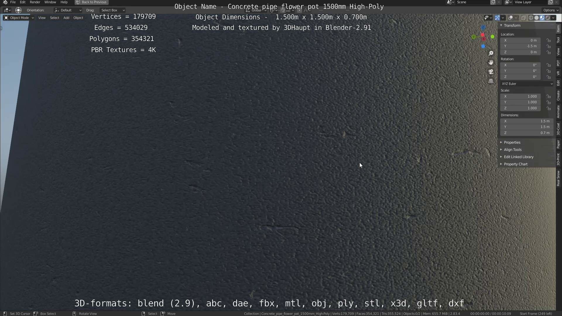 Concrete Pipe Flower Pot 1500mm High-Poly 3D model_39