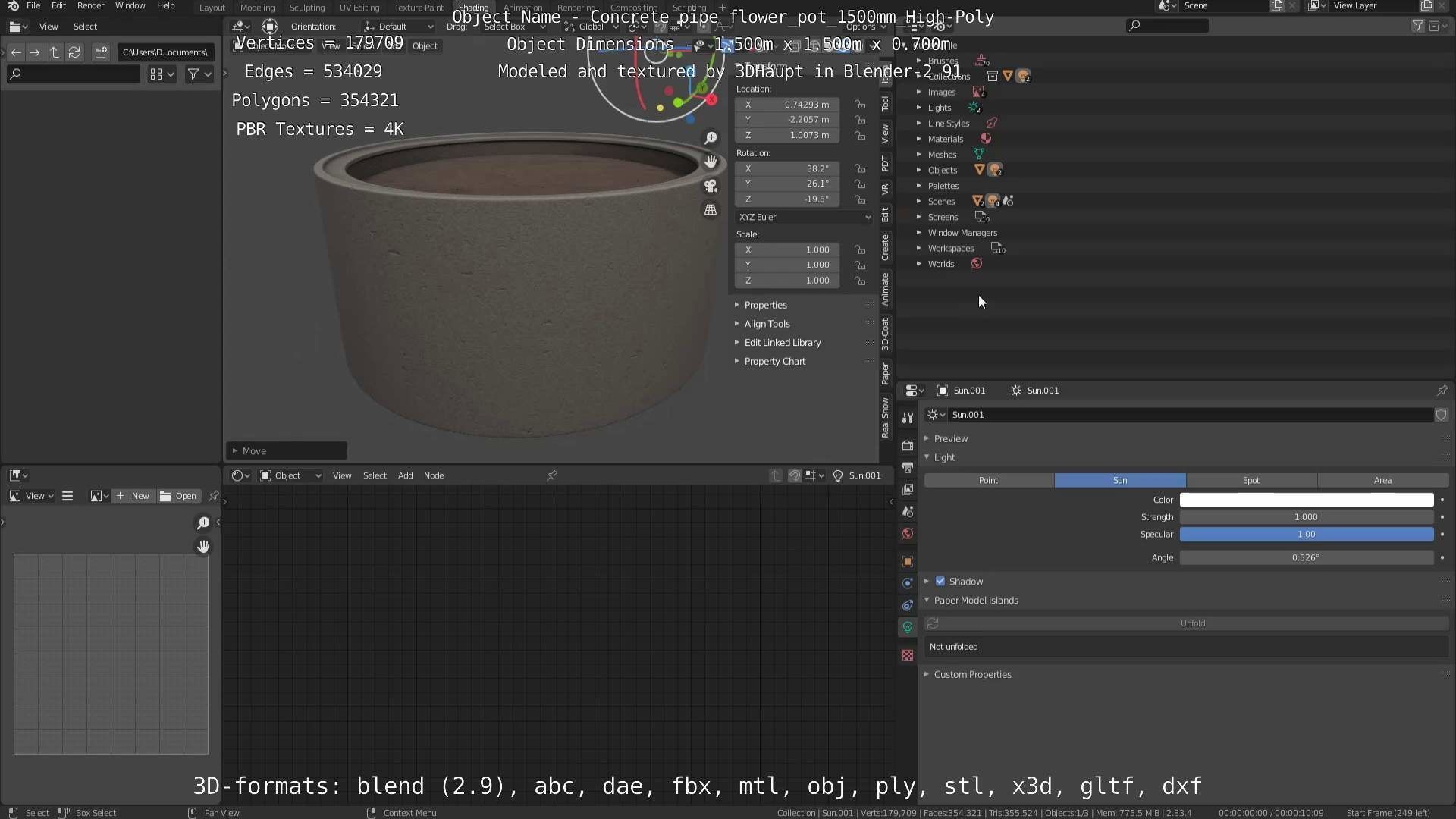 Concrete Pipe Flower Pot 1500mm High-Poly 3D model_13