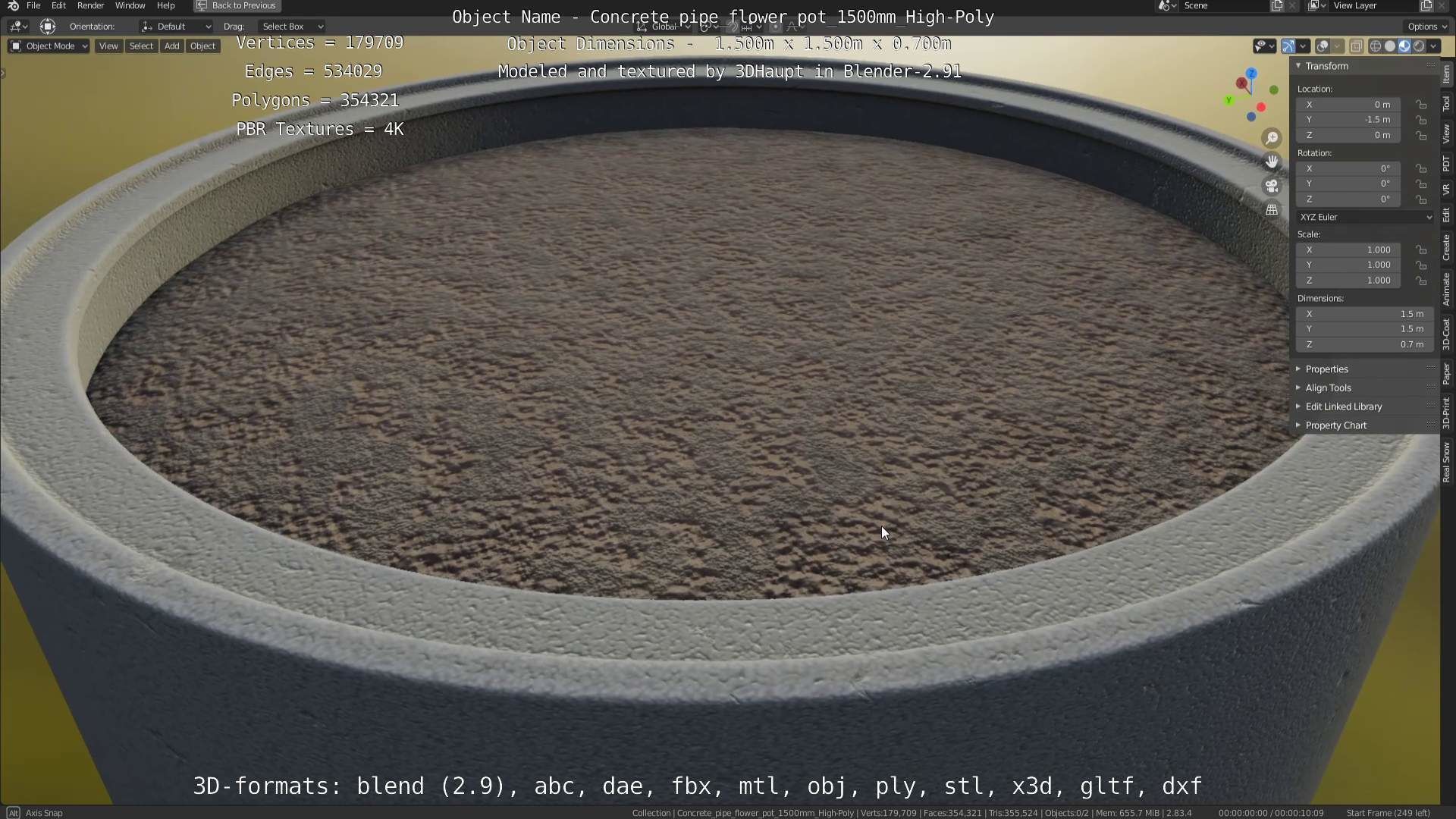 Concrete Pipe Flower Pot 1500mm High-Poly 3D model_47