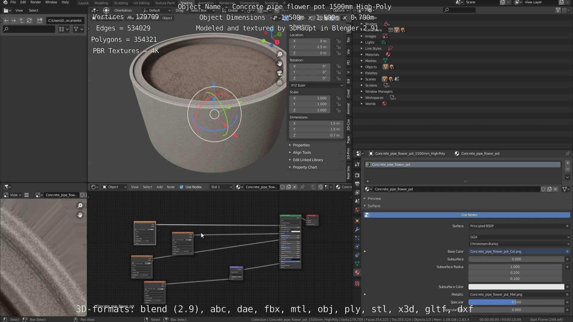 Concrete Pipe Flower Pot 1500mm High-Poly 3D model_71