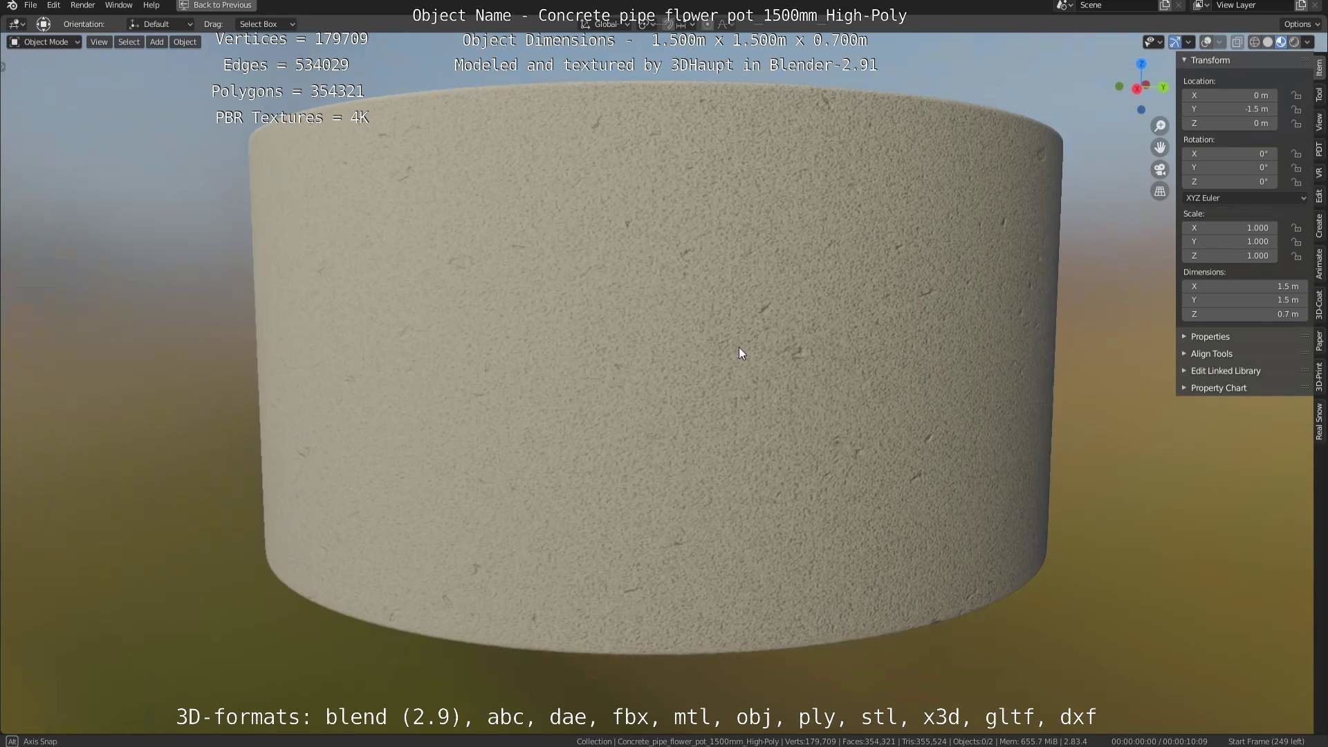 Concrete Pipe Flower Pot 1500mm High-Poly 3D model_78