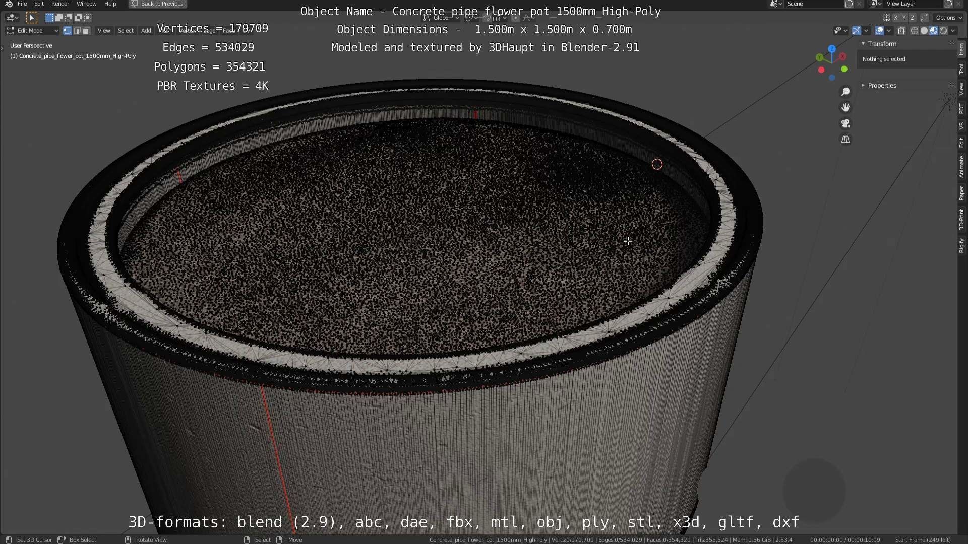 Concrete Pipe Flower Pot 1500mm High-Poly 3D model_15