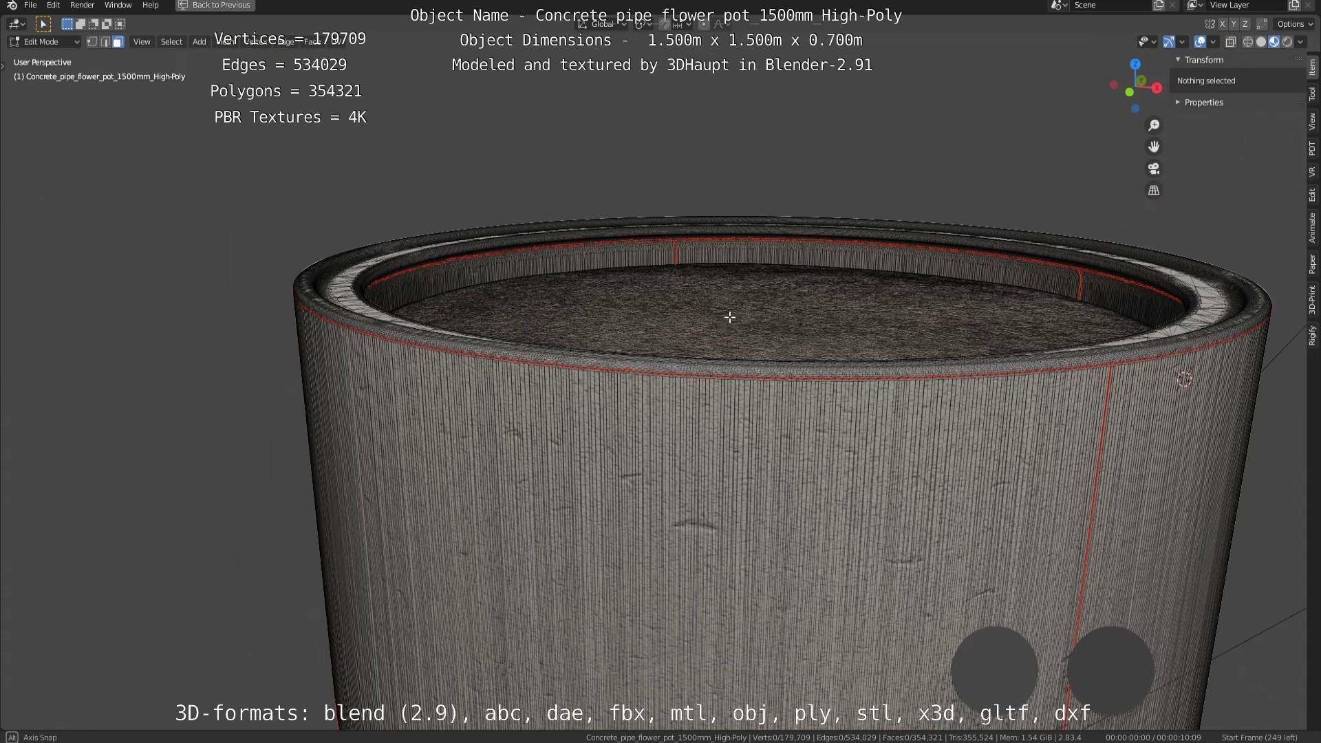 Concrete Pipe Flower Pot 1500mm High-Poly 3D model_115
