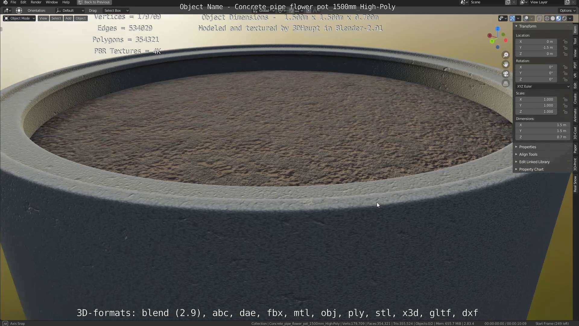 Concrete Pipe Flower Pot 1500mm High-Poly 3D model_48