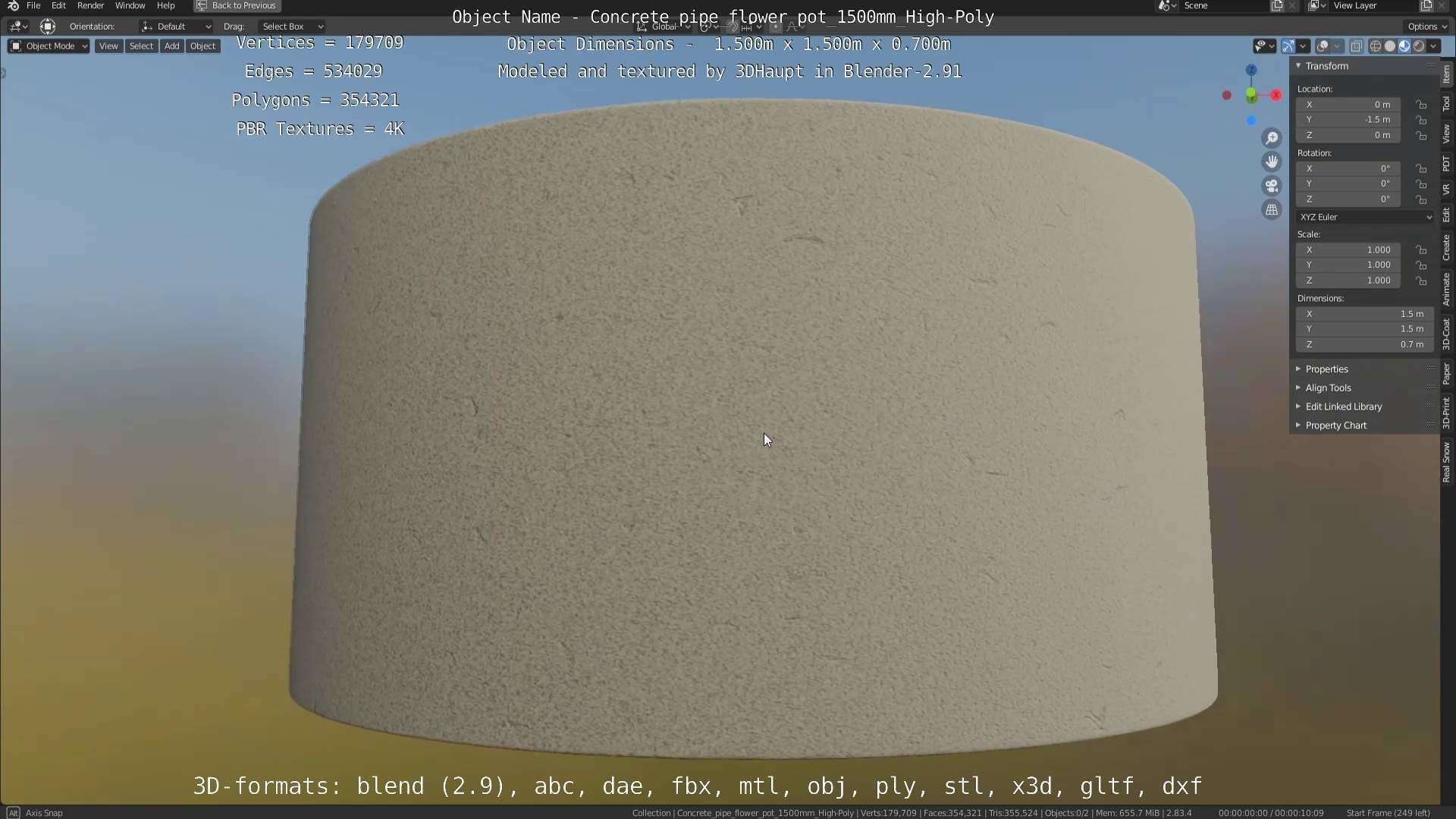 Concrete Pipe Flower Pot 1500mm High-Poly 3D model_122